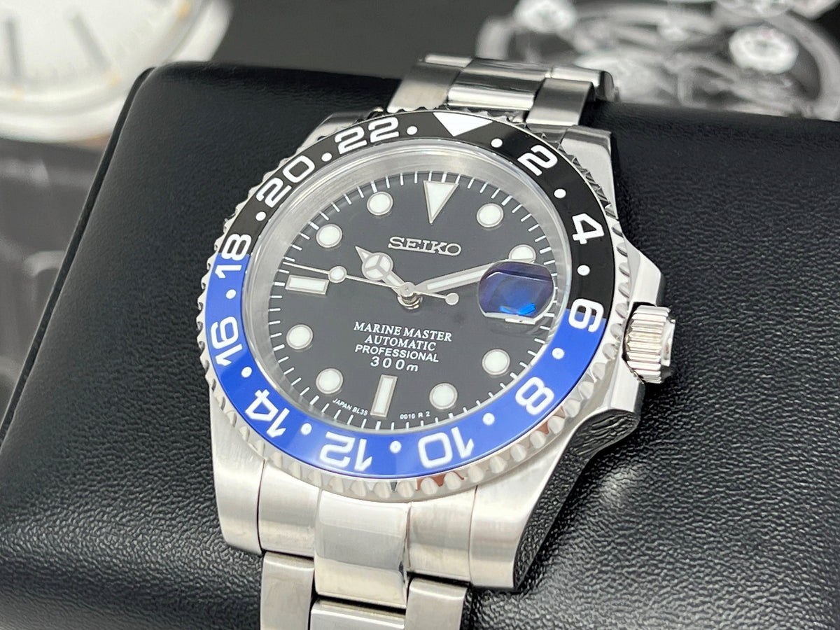 Custom Batman Stainless Steel Sport Watch | Sapphire Crystal | Watch Mod |  Submariner | Sub Dive Watch with Seiko NH35 Automatic Movement