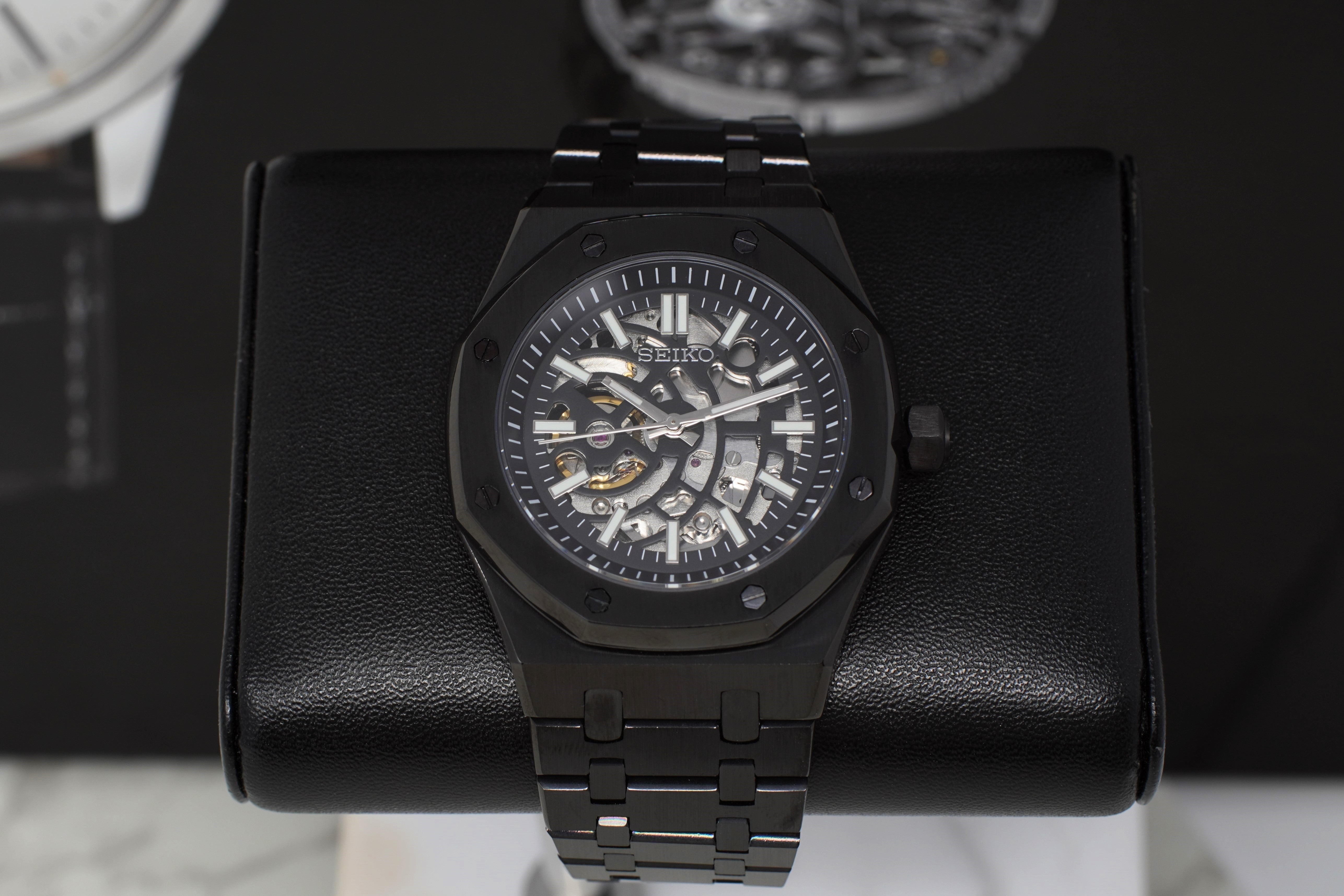 Seikoak Skeleton Watch Blacked Out See Through Open Heart Skeleton Watch Movement Black Wristwatch Mens Watch Watch Mod NH70