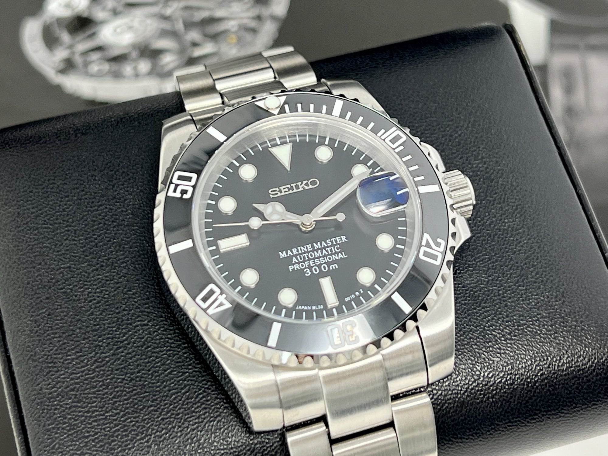 Custom Submariner Watch | Stainless Steel | Sapphire Crystal | Ceramic Bezel Seiko Mod | Black Watch Mod | Seiko NH35 Automatic Movement