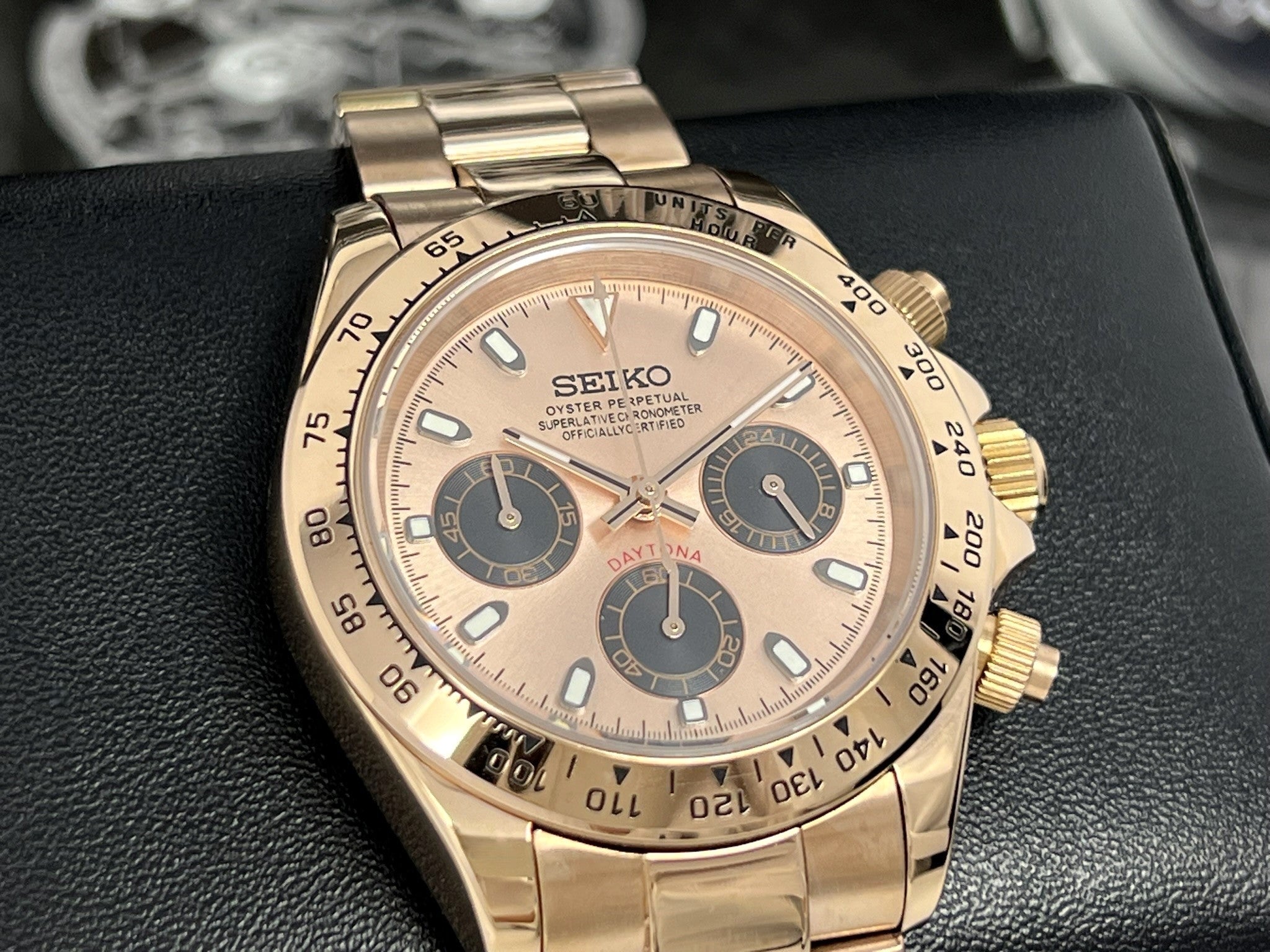 Seiko Rose Gold Daytona Luxury Chronograph Chrono Mecaquartz M Watches by Andrew