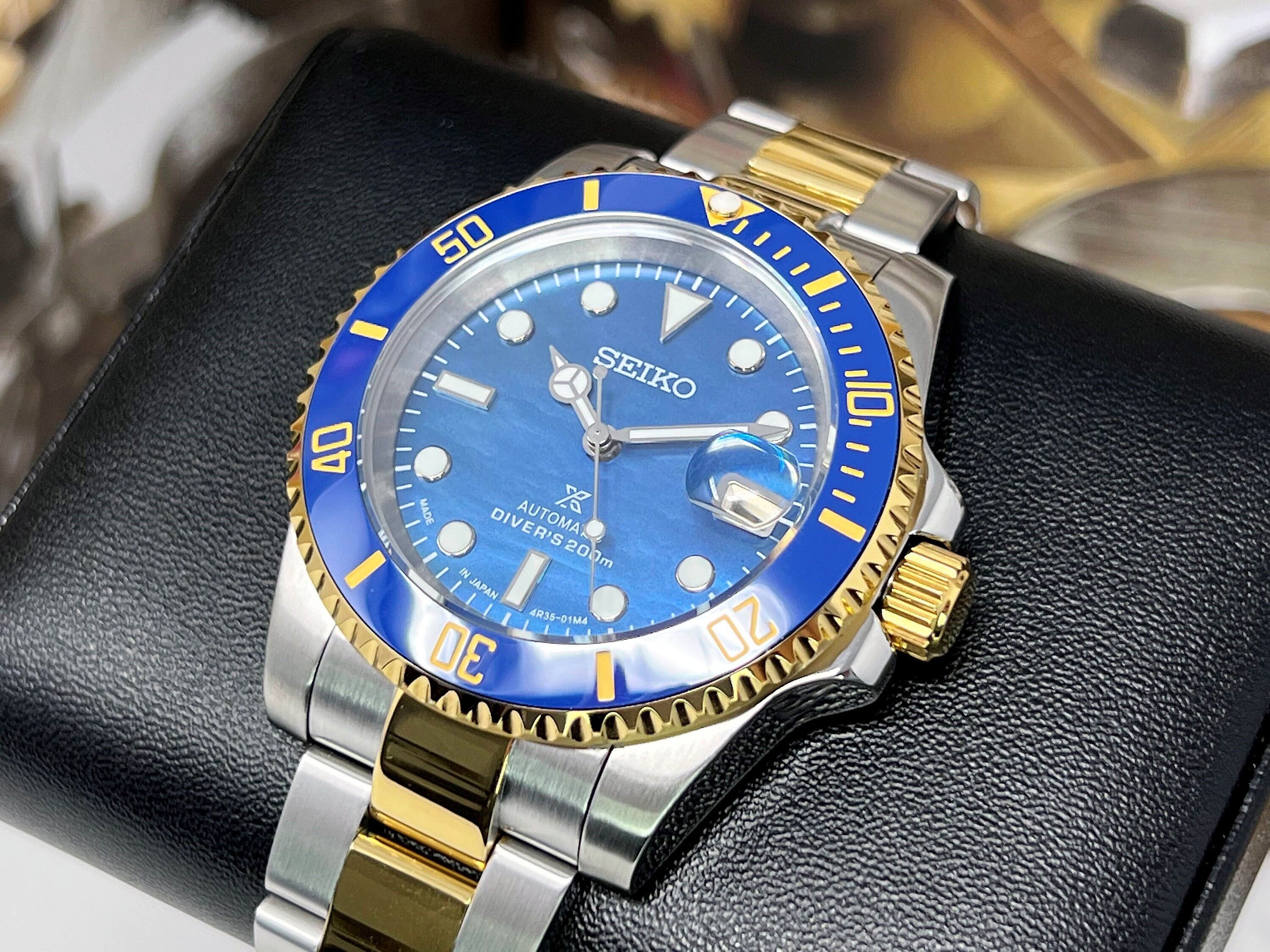 Custom Two Tone Bluesy Ocean Pearl Submariner Diver Watch