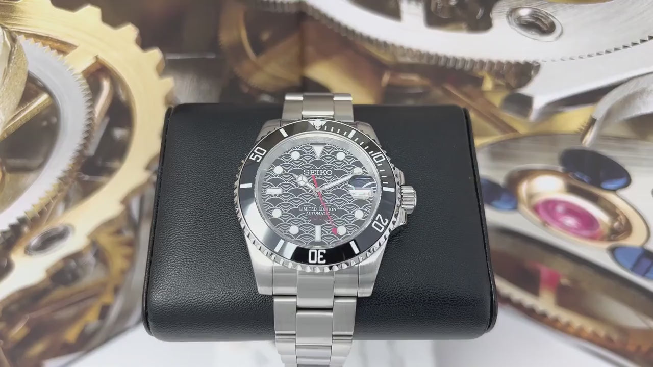 Seiko - 2022 Art Edition - Wave Pattern Submariner - Sapphire Crystal, Oyster Steel Bracelet with Ceramic Bezel - Ready to Ship!