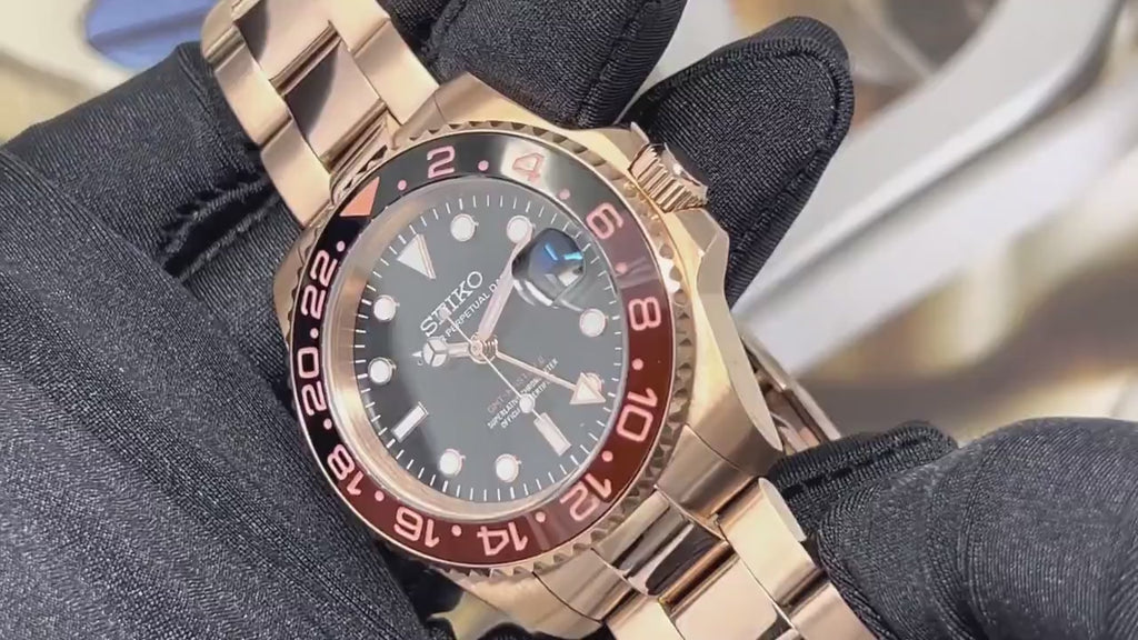 Seiko Rootbeer New 4 Hand GMT 2023 | Copper Rose Gold | NH34 Automatic 41mm | Dual Two Timezone | Custom Watch | Bronze Watch Mod Automatic