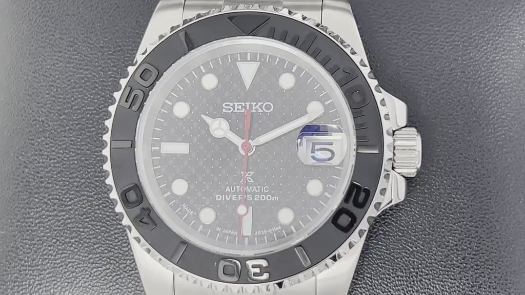 Seiko Carbon Fiber Yachtmaster with Red Second Hand - Modern Stainless Steel Sport Watch - Ready to Ship!