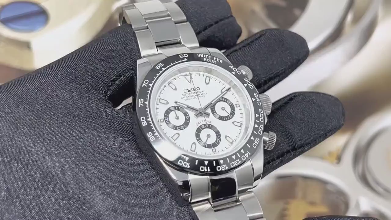 Seiko Panda Daytona 2023 Luxury Chronograph Chrono Mecaquartz Mens Sport Watch VK63 Quartz Automatic Daytona Cosmograph