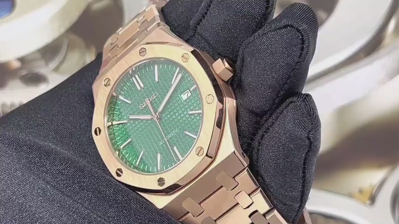 Seikoak Rose Gold Luxury Dress Watch | Green Dial | Seiko Mod | Watch Mod | Custom Watch | NH35 Automatic Movement | 42mm | Steel Sport