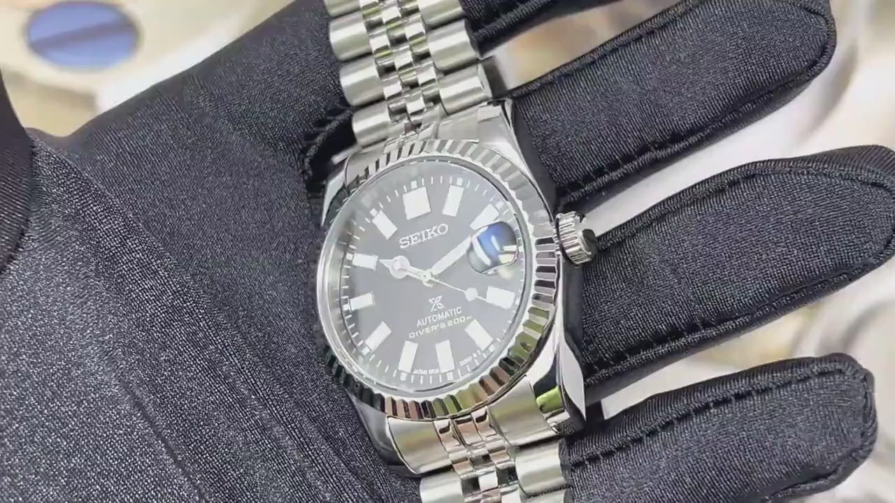 Seiko Luxury Black Datejust 36mm | Fluted Bezel | Jubilee | Date | NH35 | Seiko Mod | Watch Mod | Custom Watch | Prospex | DJ36 | Automatic