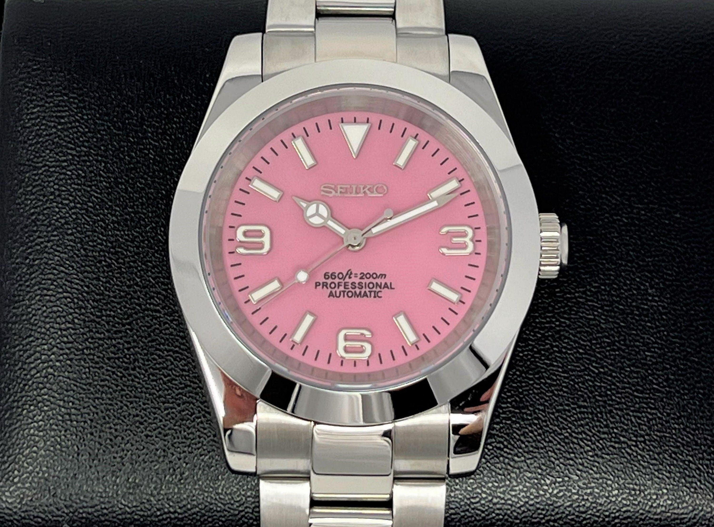 Custom Rose Explorer 36 or 39mm Pink Dial Stainless Steel