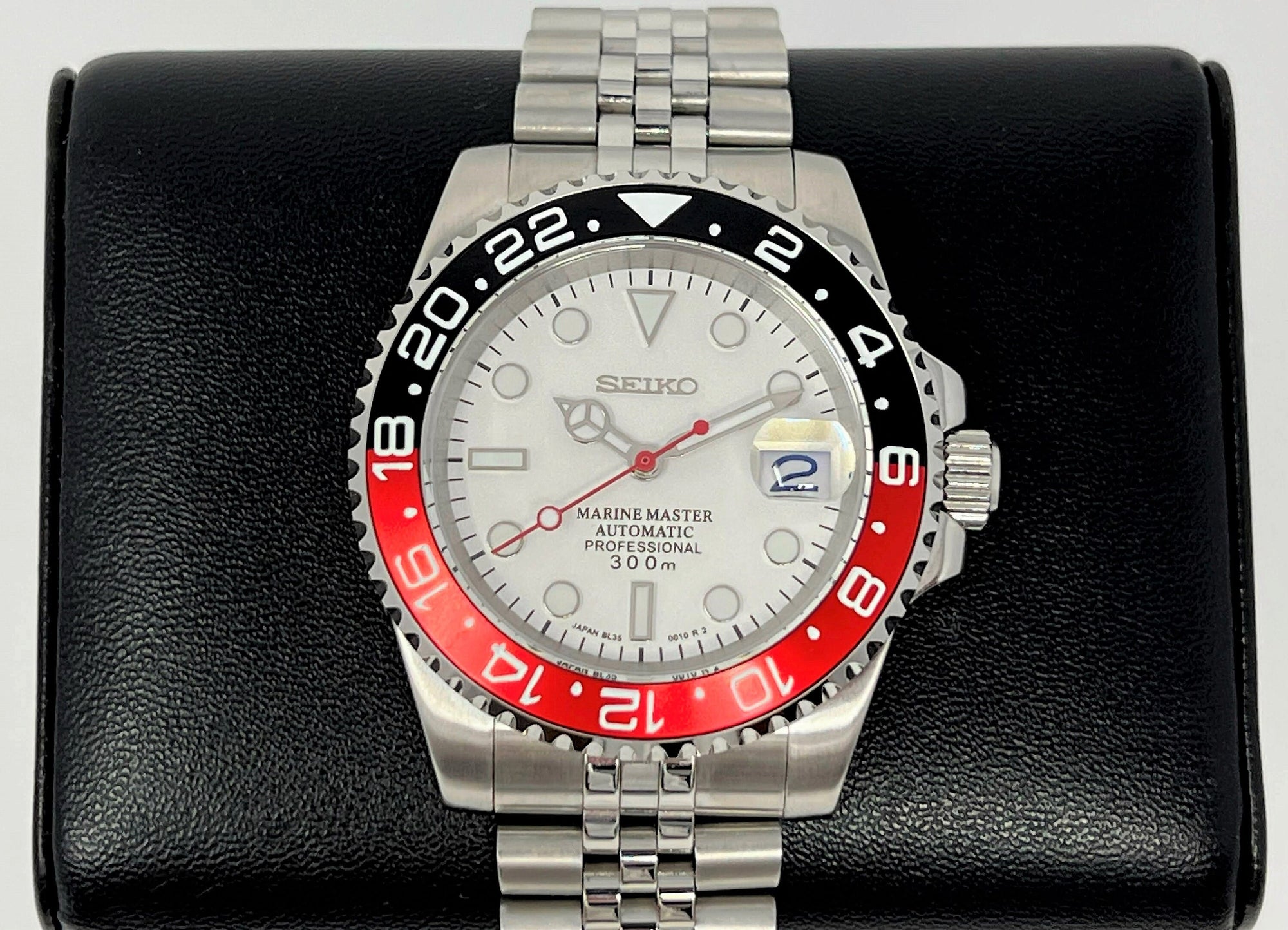 Seiko Polar White Coke GMT | Stainless Steel Sport Watch | Sapphire Crystal on Jubilee Bracelet | Seiko Mod | Watch Mod | Custom Watch