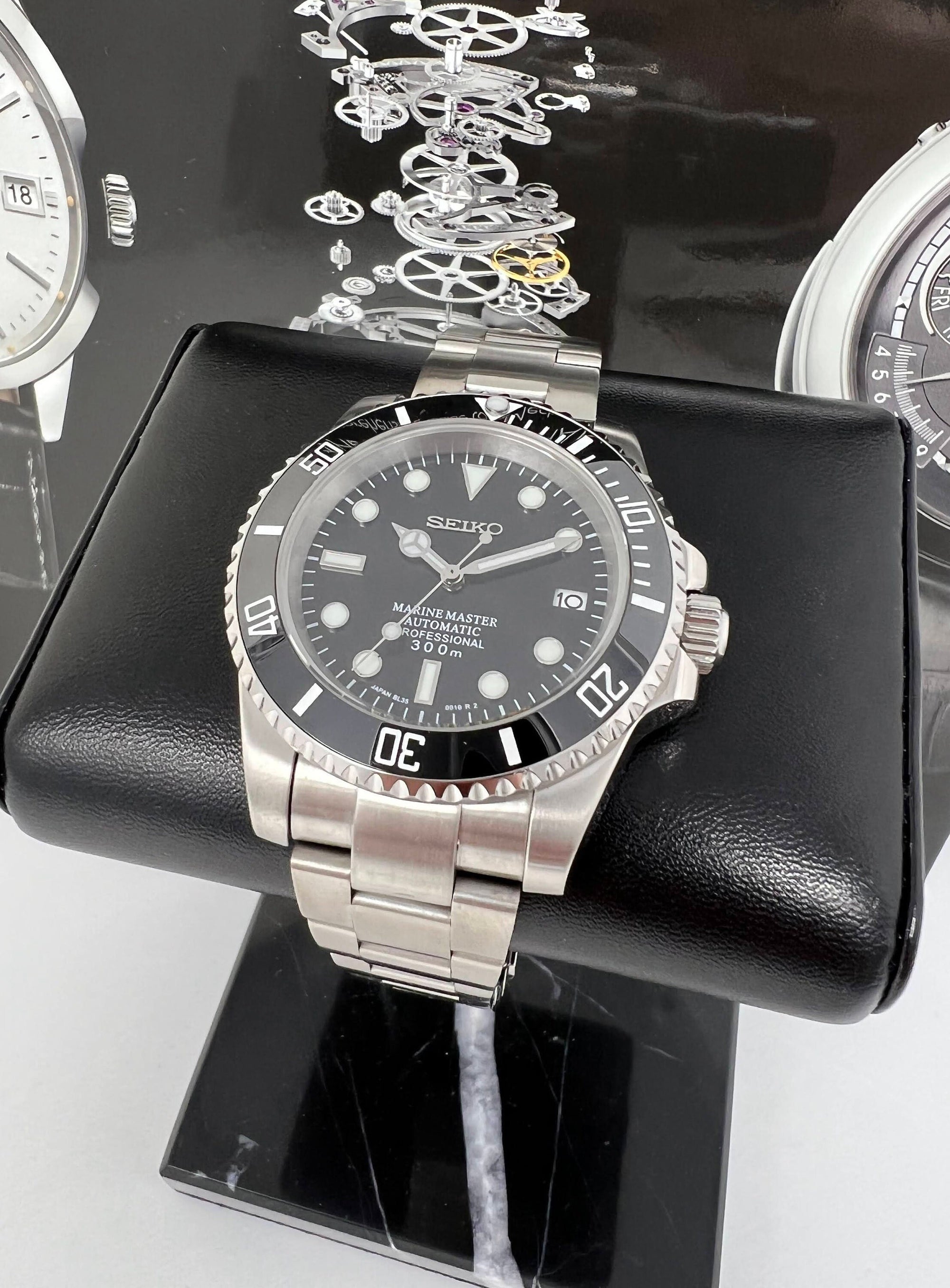 Seiko Submariner Tuxedo Black - Stainless Steel - Sapphire Crystal - Oyster Steel Bracelet - Ceramic Bezel | Seiko Mod | Watch Mod Sub NH35