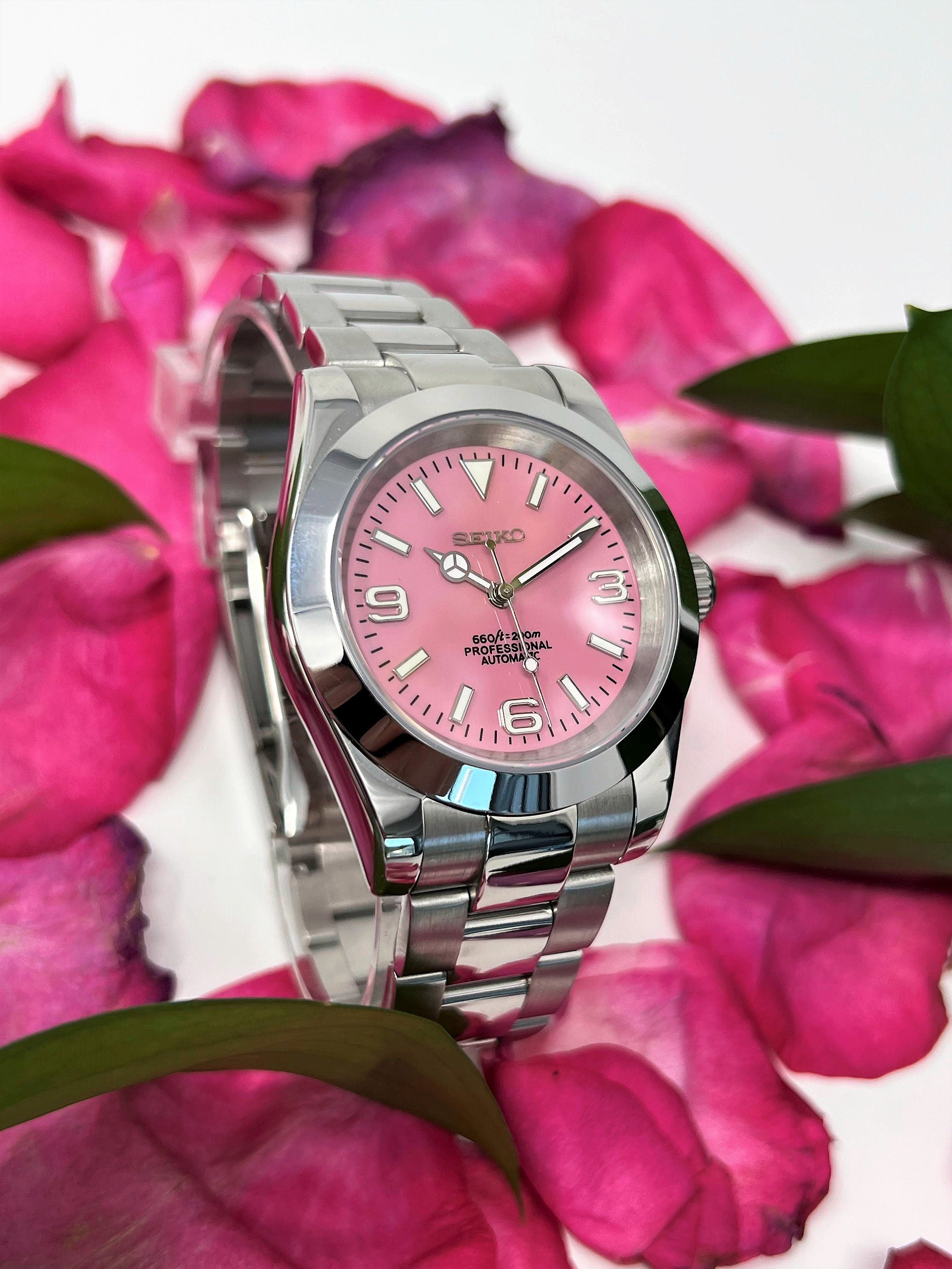 Custom Rose Explorer 36 or 39mm Pink Dial Stainless Steel