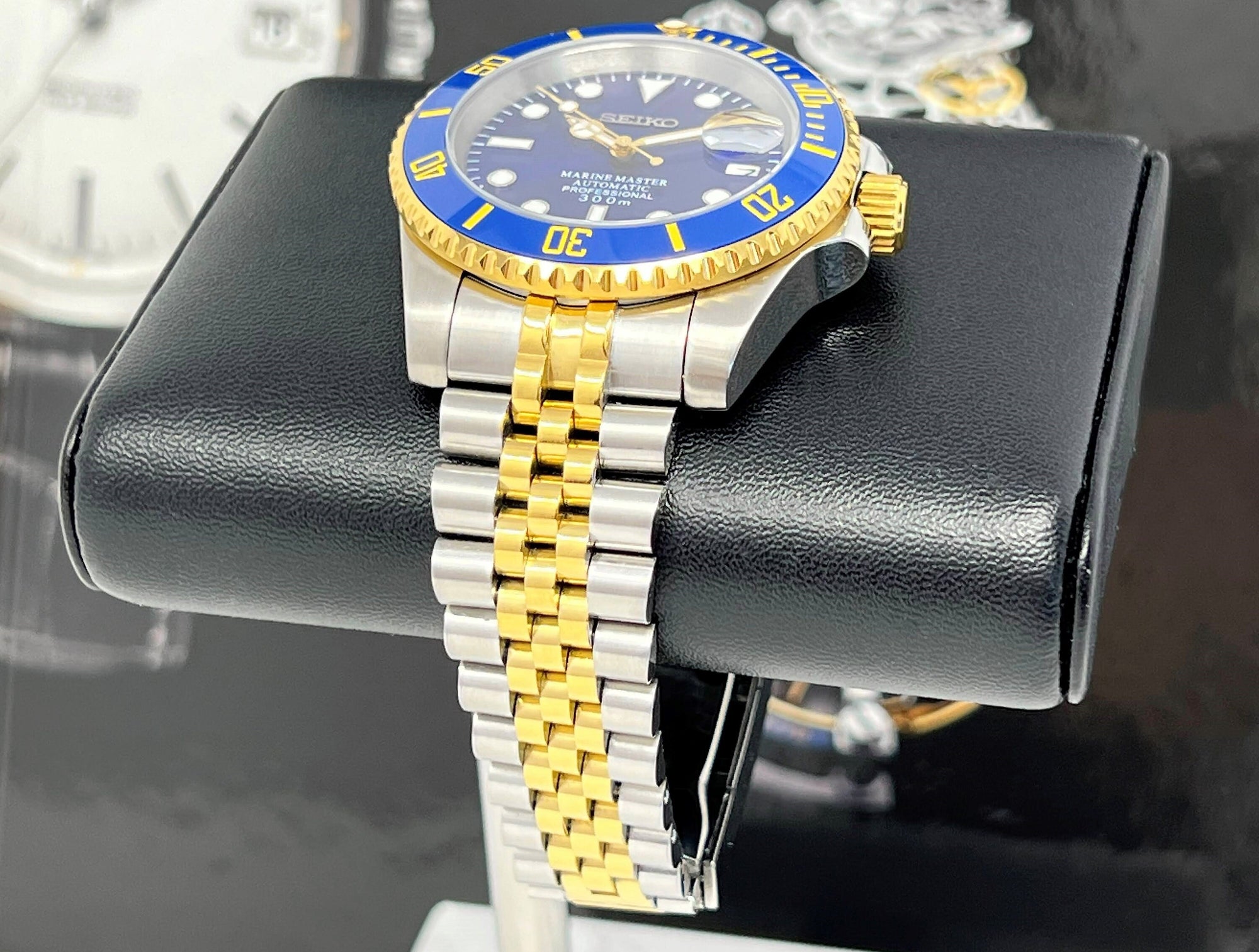 Seiko Sunburst Blue - Two Tone Bluesy on Jubilee , Sapphire Crystal with Ceramic Bezel - Ready to Ship!