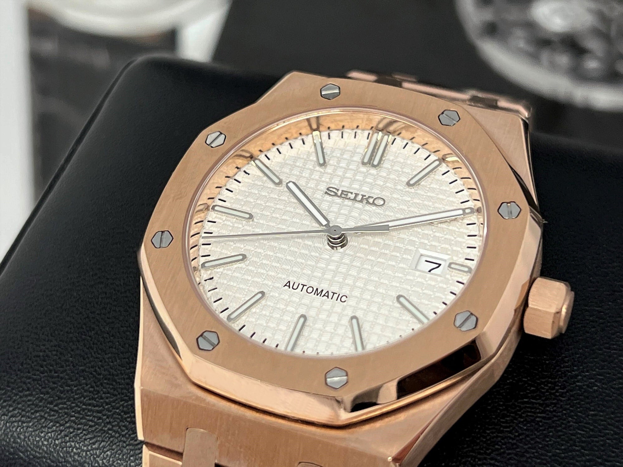 Seikoak Rose Gold Luxury Dress Watch | White Dial | Seiko Mod | Watch Mod | Custom Watch | NH35 Automatic Movement | 42mm | Steel Sport