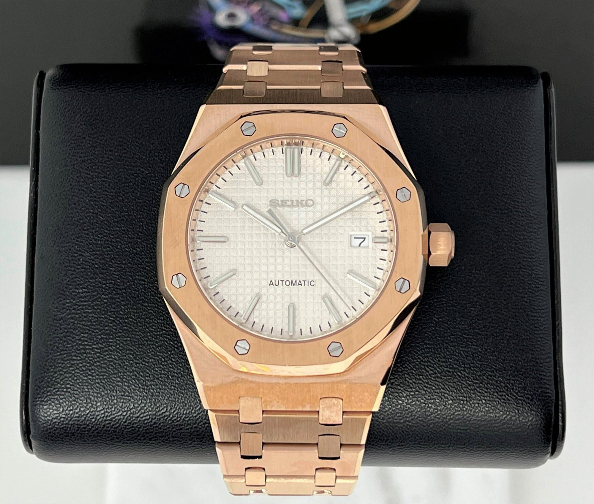 Seikoak Rose Gold Luxury Dress Watch | White Dial | Seiko Mod | Watch Mod | Custom Watch | NH35 Automatic Movement | 42mm | Steel Sport