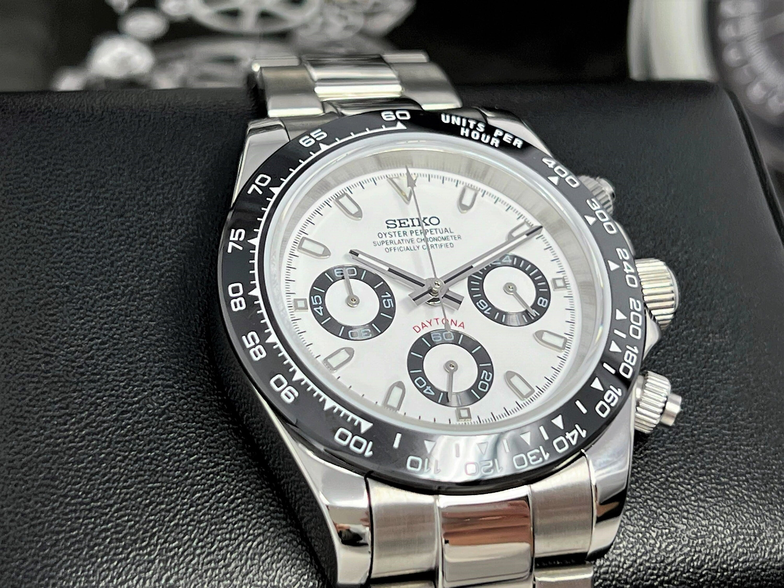 Seiko Panda Daytona 2023 Luxury Chronograph Chrono Mecaquartz Mens Sport Watch VK63 Quartz Automatic Daytona Cosmograph