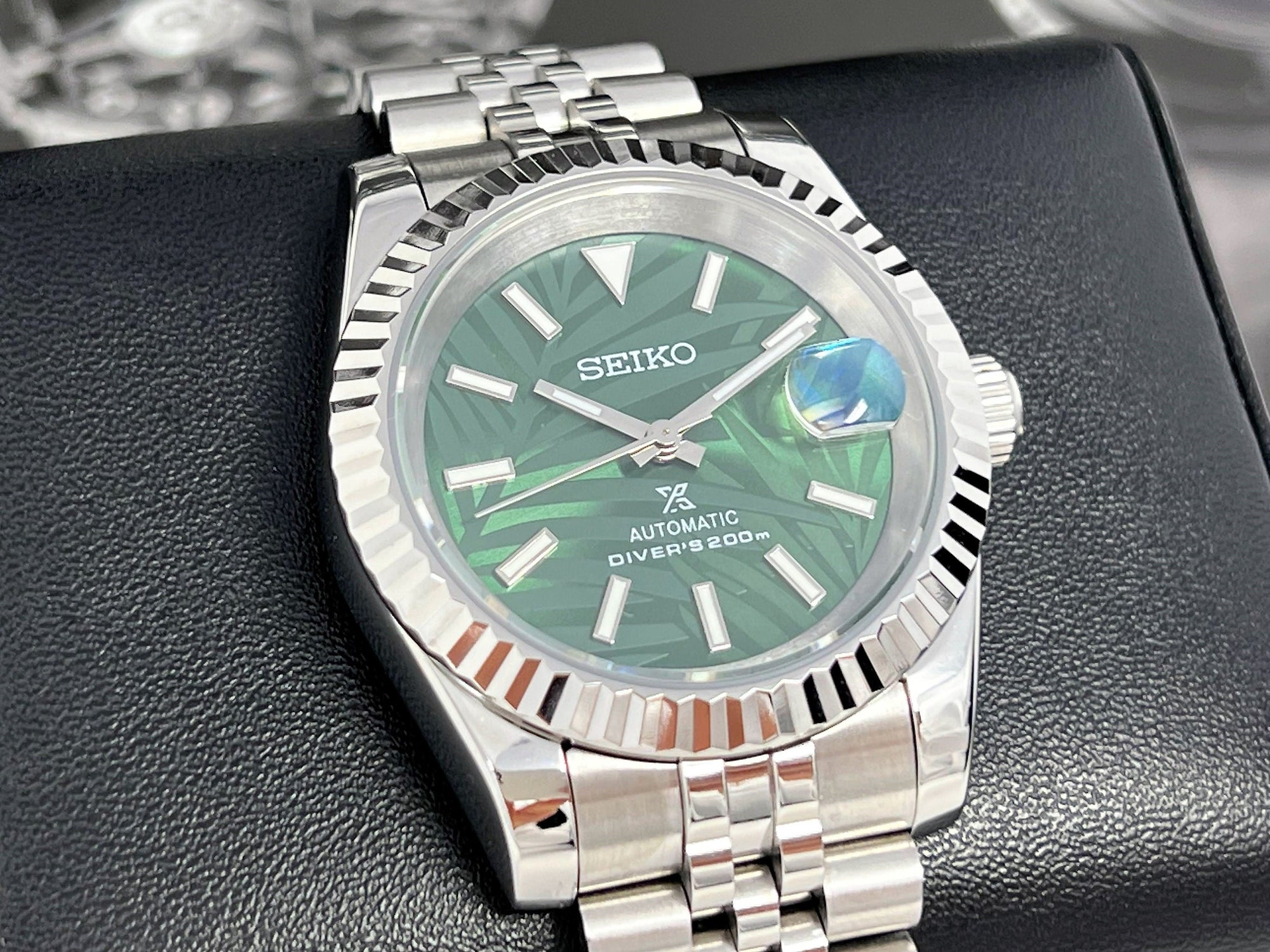 Seiko Palm Green Datejust 36 / 39mm | Fluted Bezel | Stainless Steel Jubilee | Date | NH35 | Seiko Mod | Watch Mod | Custom Watch Mod