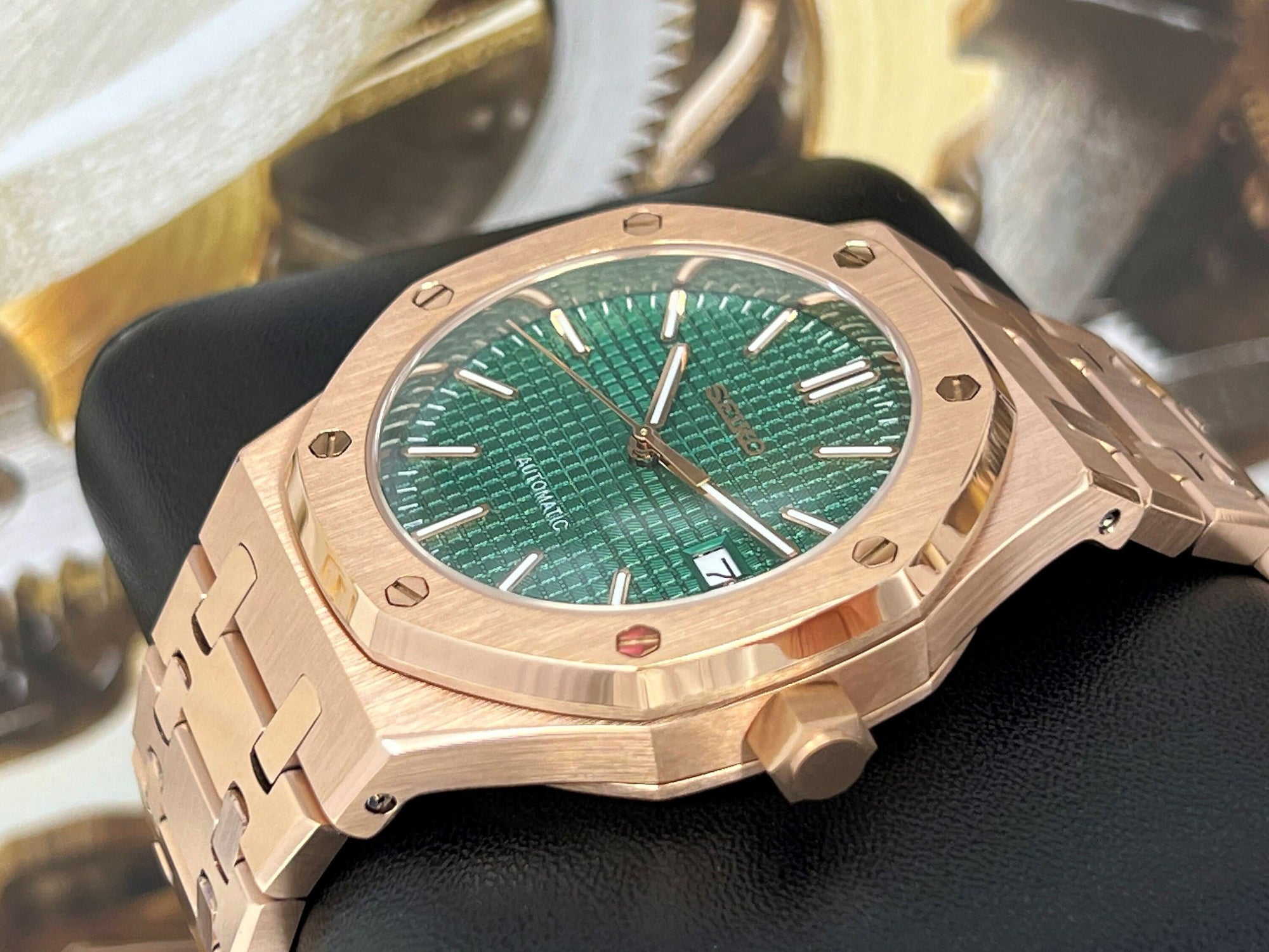 Seikoak Rose Gold Luxury Dress Watch | Green Dial | Seiko Mod | Watch Mod | Custom Watch | NH35 Automatic Movement | 42mm | Steel Sport