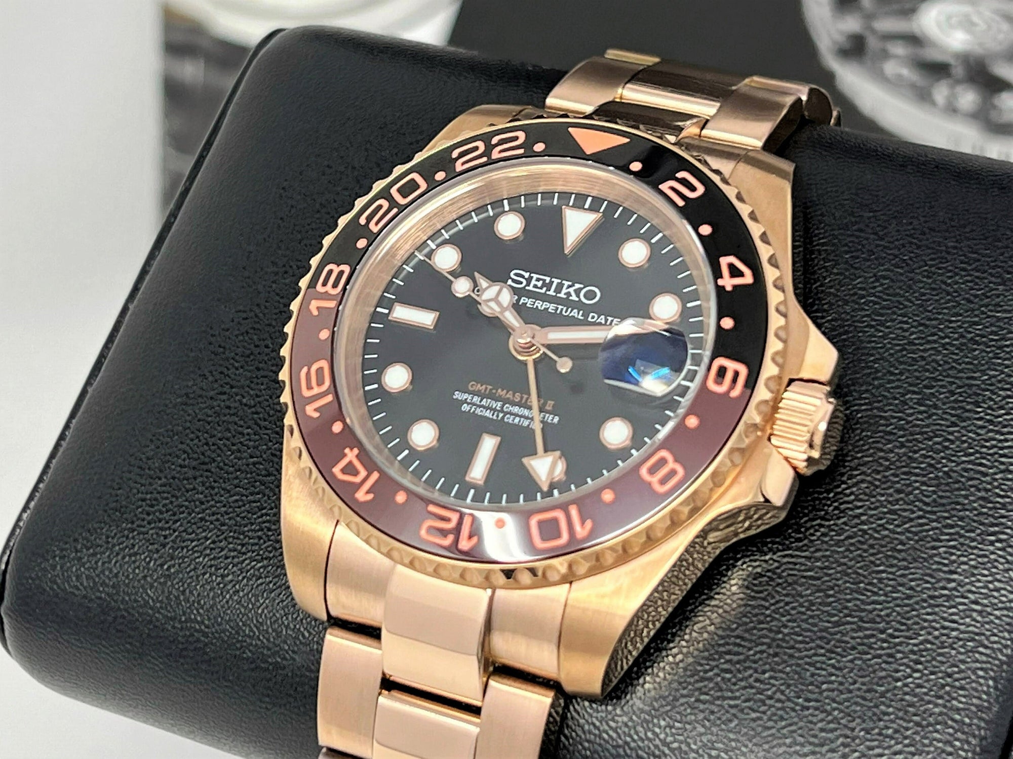 Seiko Rootbeer New 4 Hand GMT 2023 | Copper Rose Gold | NH34 Automatic 41mm | Dual Two Timezone | Custom Watch | Bronze Watch Mod Automatic