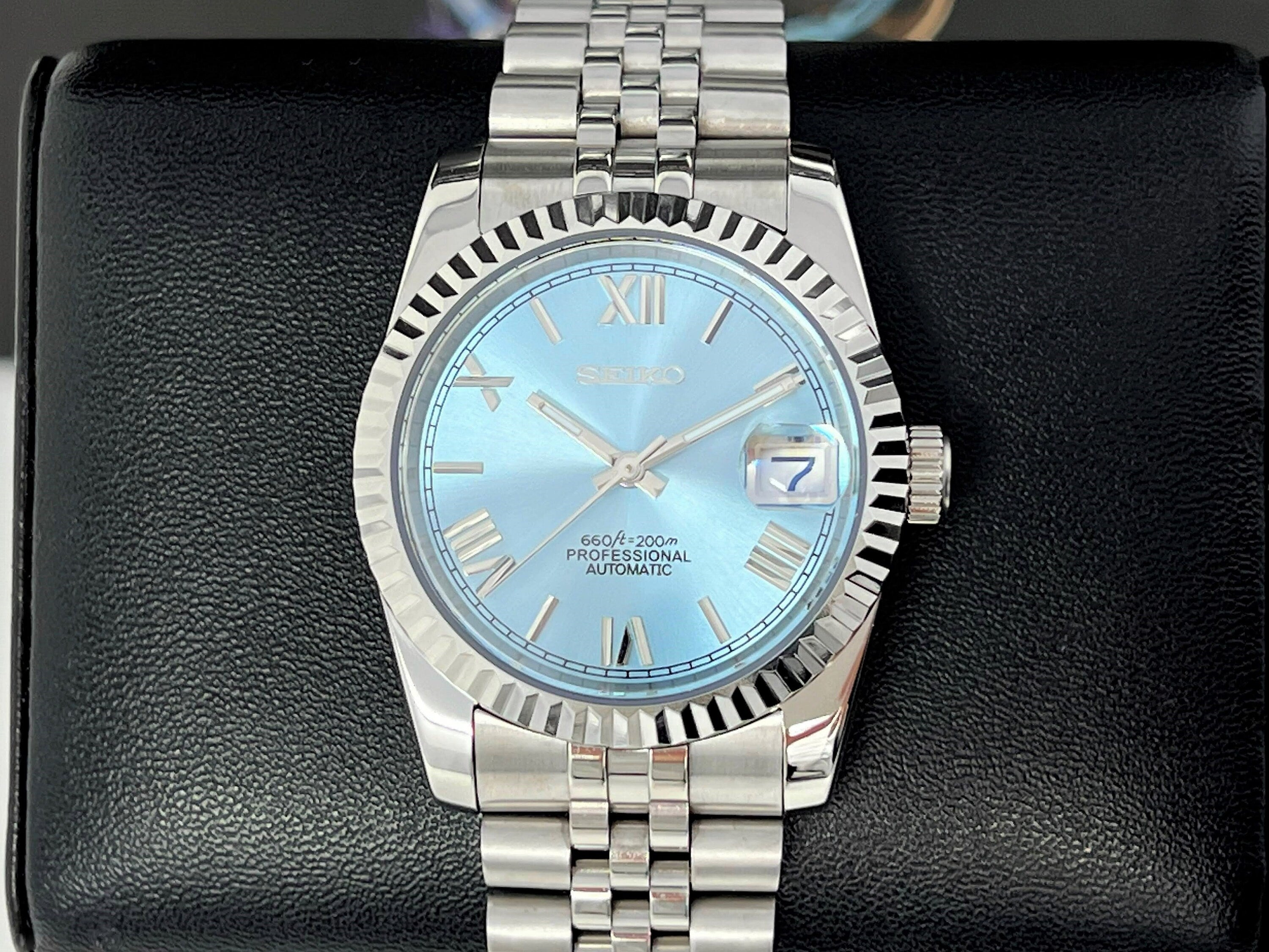 Custom Rare Ice Blue Datejust 36mm 39mm Fluted Bezel Jubilee