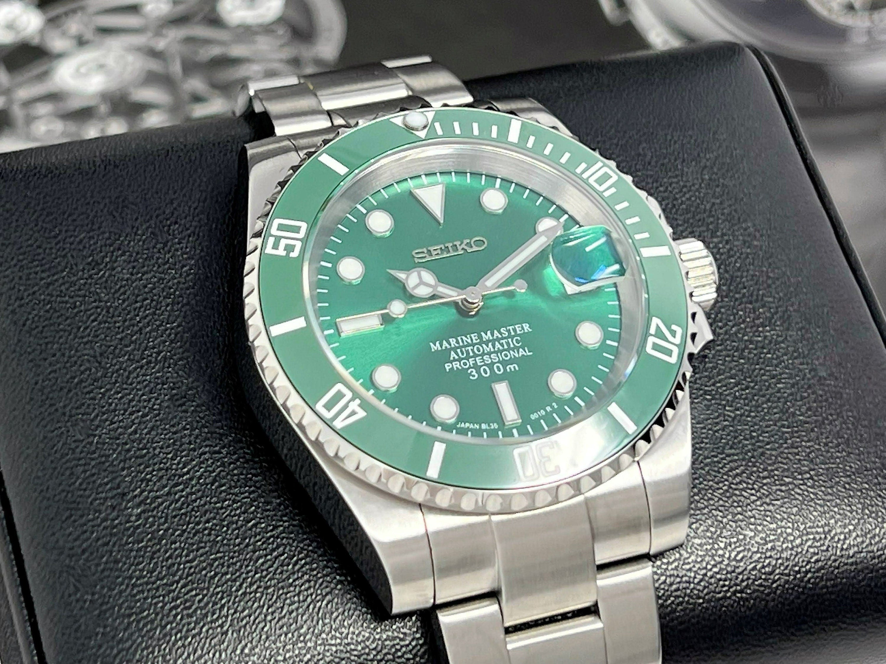 Custom Hulk Submariner Watch Green Sunburst Green Bezel Stainless Watches by Andrew