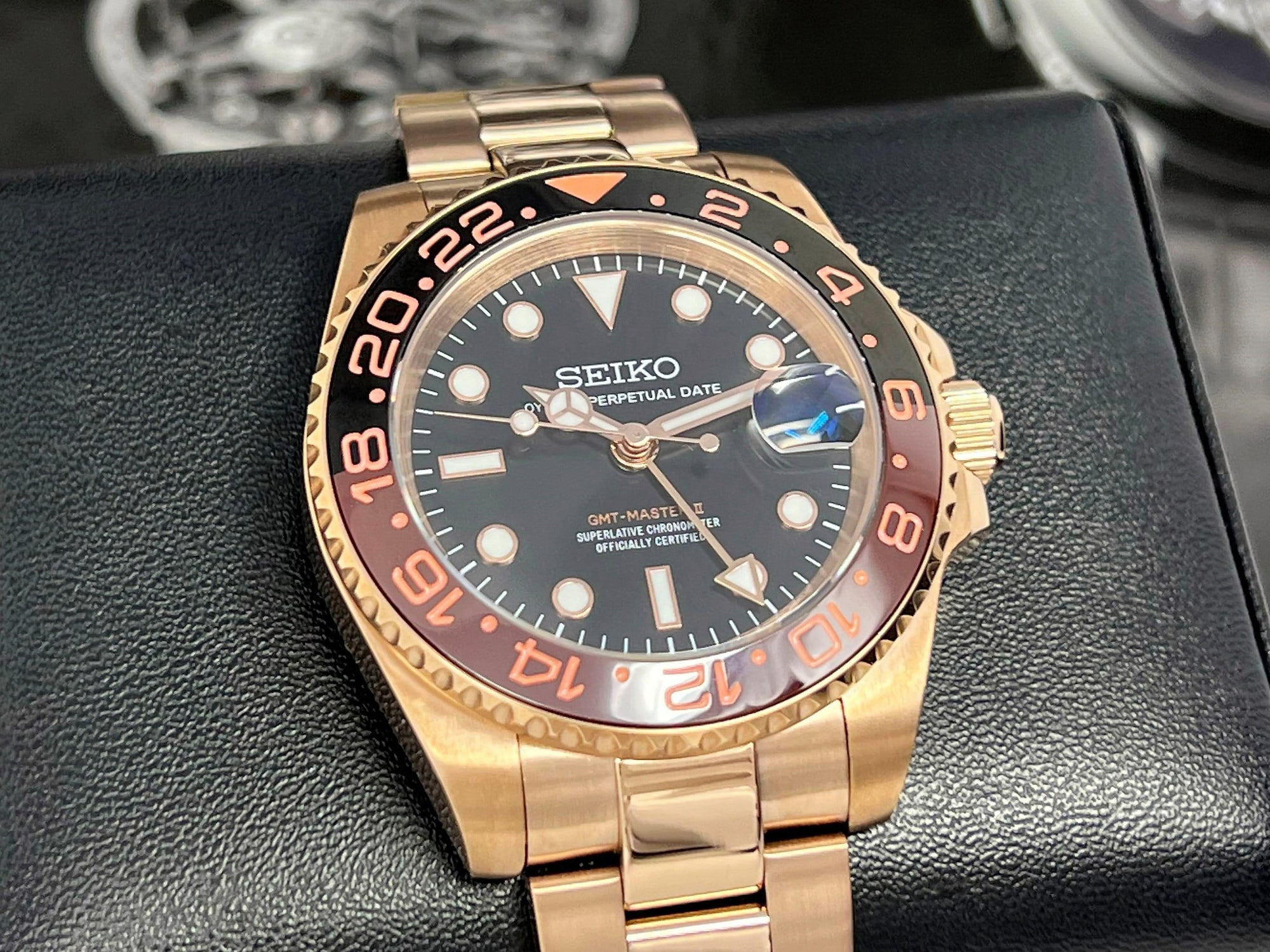 Seiko Rootbeer New 4 Hand GMT 2023 | Copper Rose Gold | NH34 Automatic 41mm | Dual Two Timezone | Custom Watch | Bronze Watch Mod Automatic