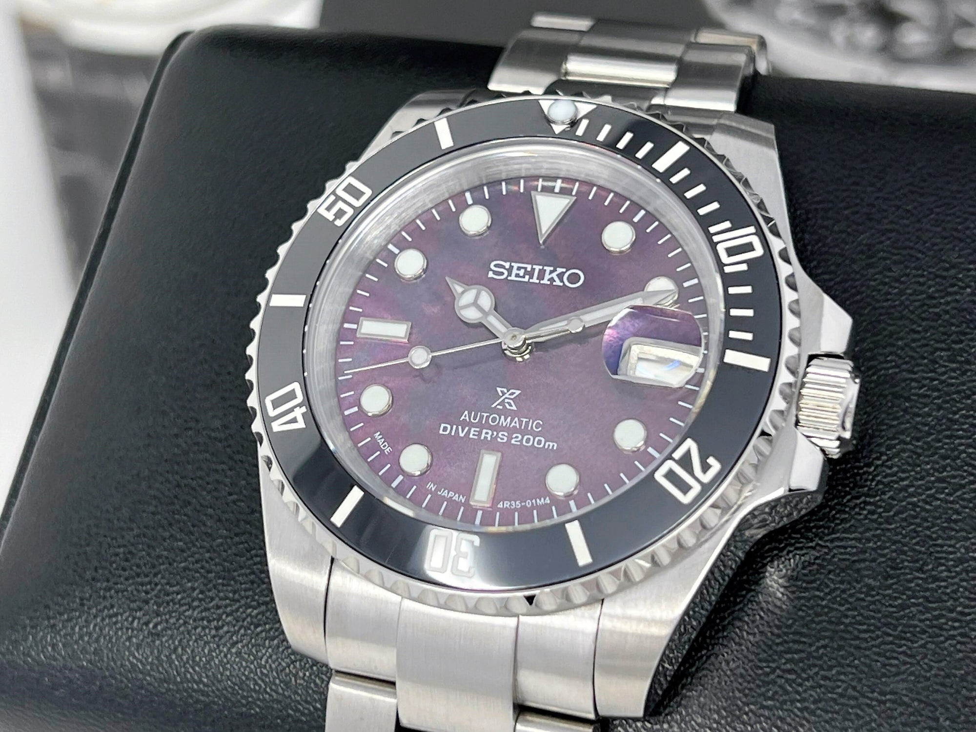 Seiko Submariner - Iridescent Ocean Pearl | Custom Mod | Purple | Seiko Mod | Watch Mod | Mother of Pearl MOP | Men&#39;s Watch | Sub | Milsub