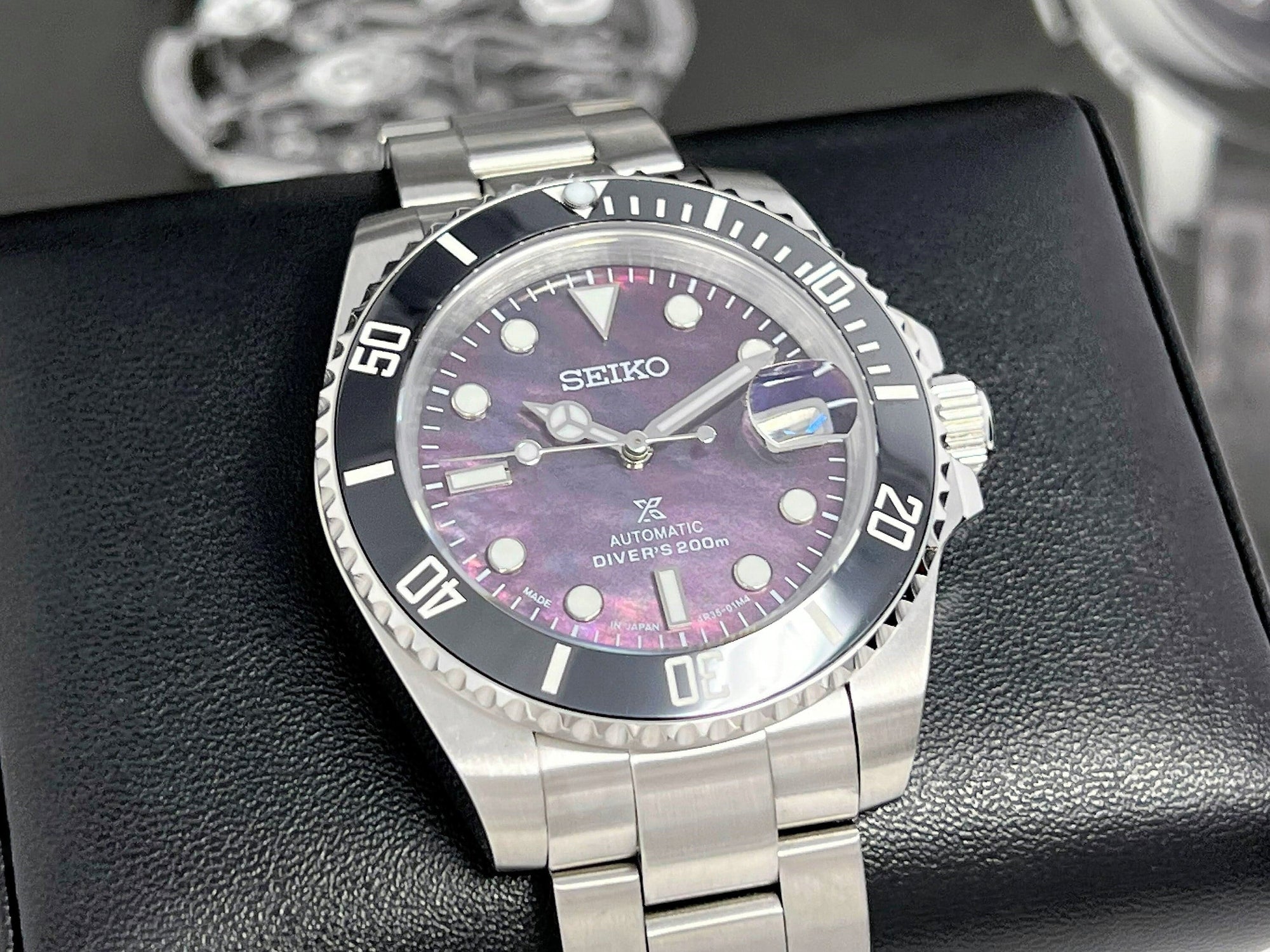 Seiko Submariner - Iridescent Ocean Pearl | Custom Mod | Purple | Seiko Mod | Watch Mod | Mother of Pearl MOP | Men&#39;s Watch | Sub | Milsub