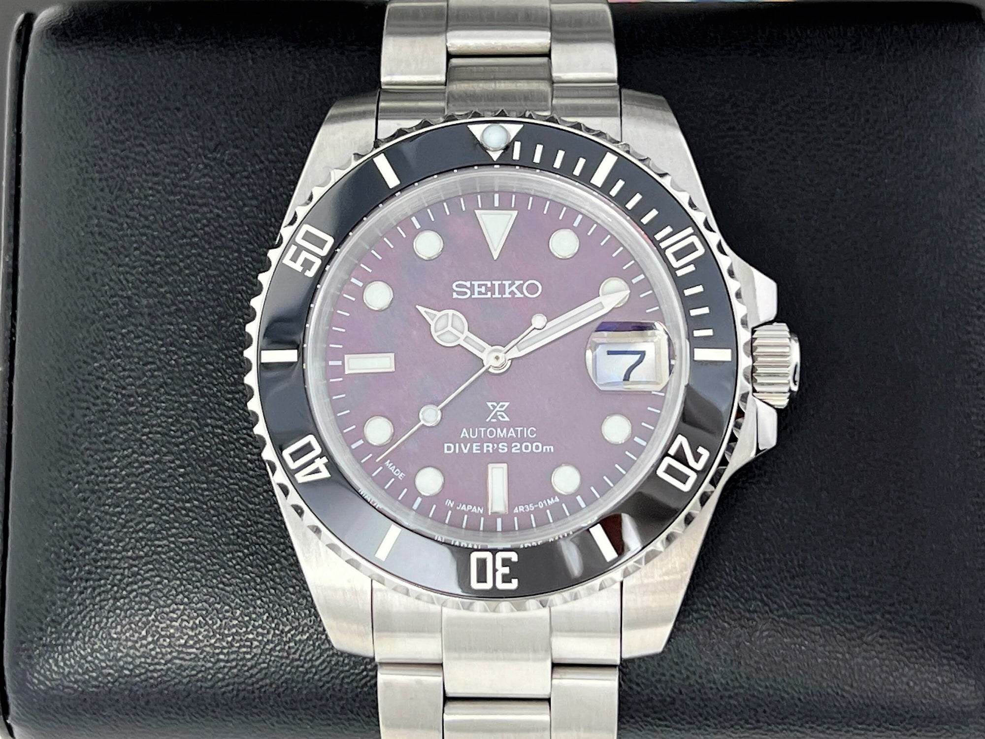 Seiko Submariner - Iridescent Ocean Pearl | Custom Mod | Purple | Seiko Mod | Watch Mod | Mother of Pearl MOP | Men&#39;s Watch | Sub | Milsub