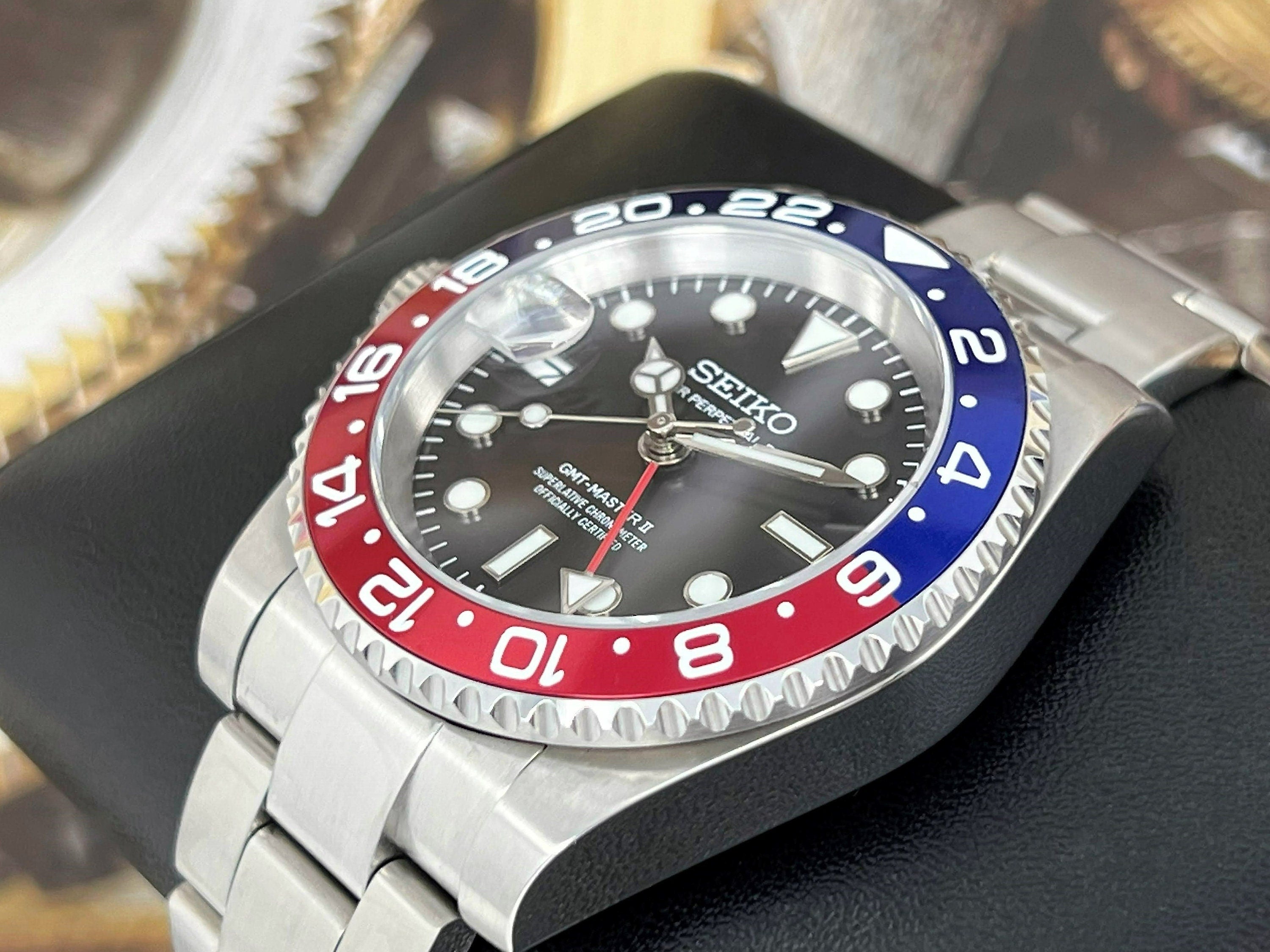 Custom Pepsi Full GMT Left Hand Blue and Red NH34 movement