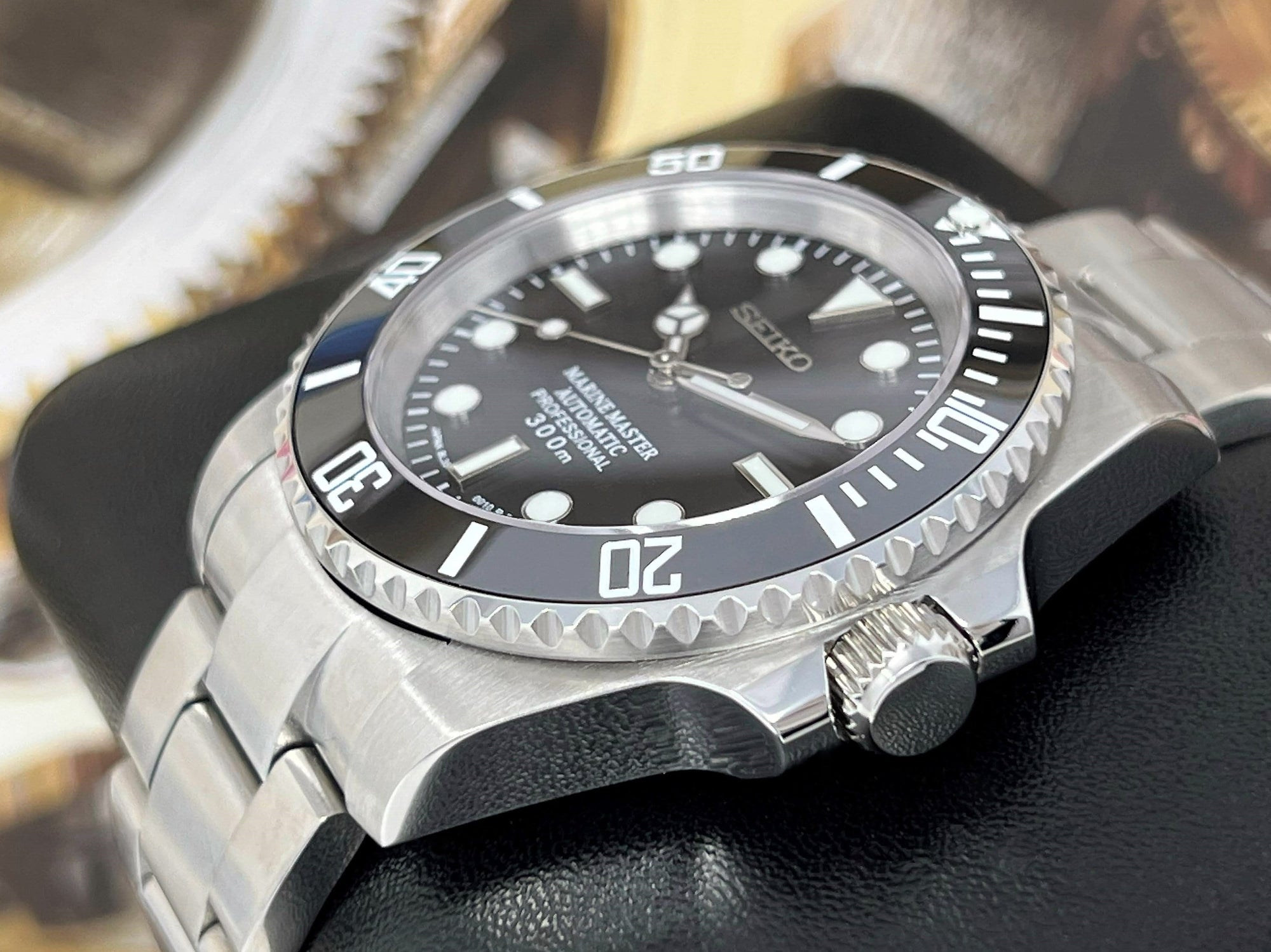 Seiko Submariner No Date Black | Stainless Steel | Sapphire Crystal | Oyster Steel Bracelet | Ceramic Bezel Seiko Mod | Watch Mod | Sub NH35