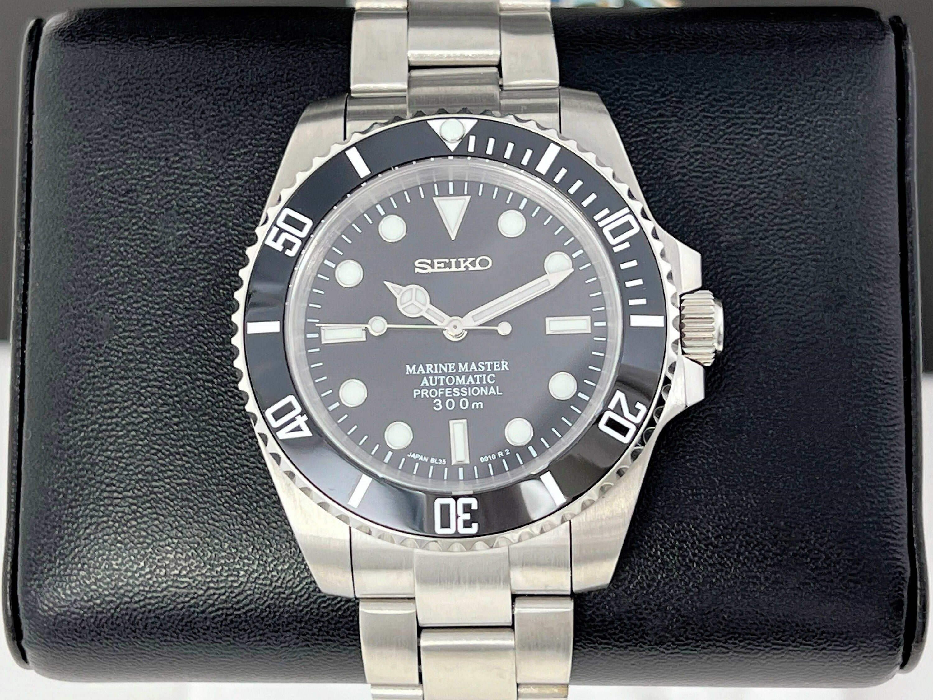 Seiko Submariner No Date Black Stainless Steel Sapphire Crystal Oyster Steel Bracelet Ceramic Bezel Seiko Mod Watch Mod Sub NH35