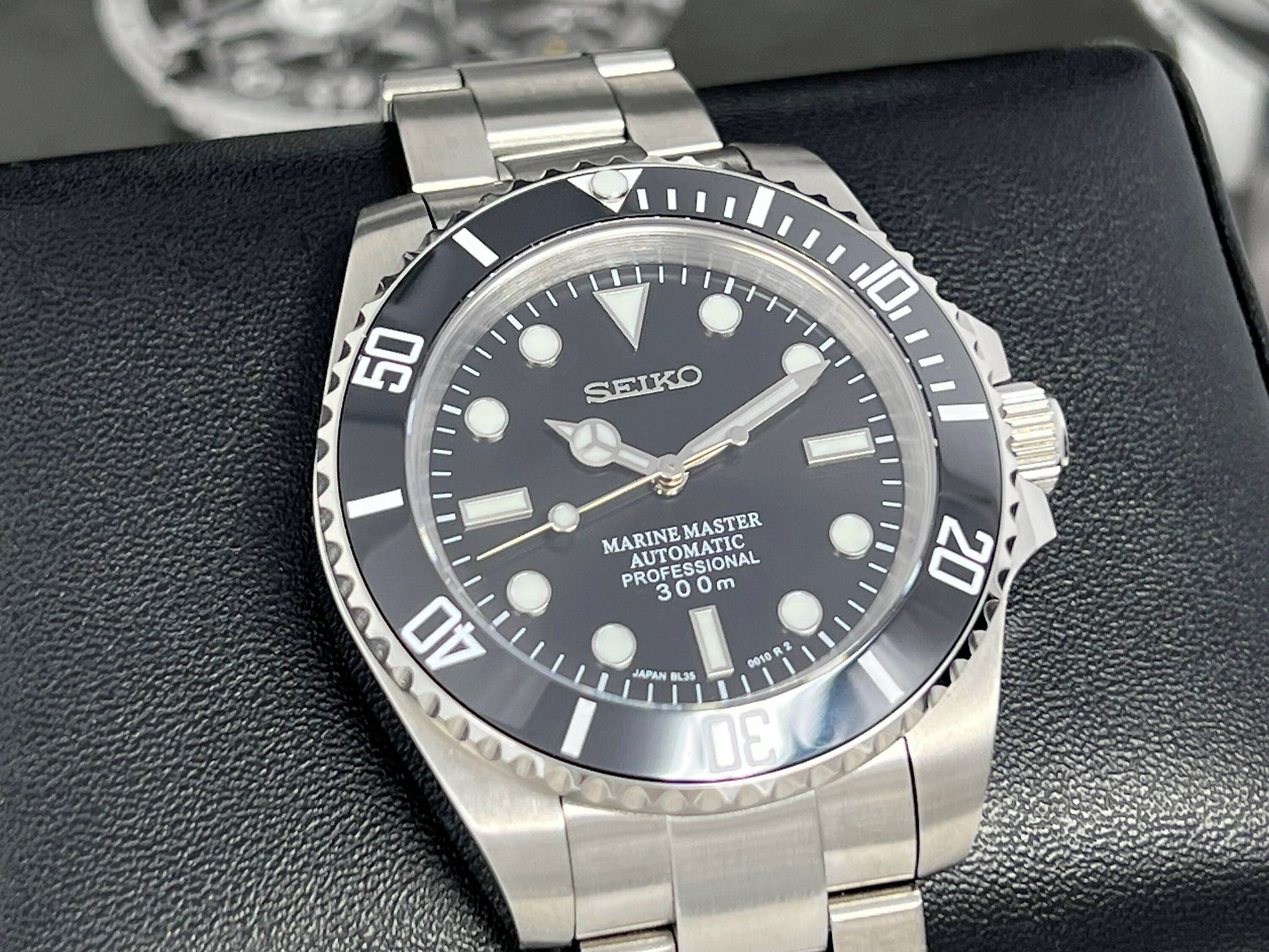 Seiko Submariner No Date Black | Stainless Steel | Sapphire Crystal | Oyster Steel Bracelet | Ceramic Bezel Seiko Mod | Watch Mod | Sub NH35