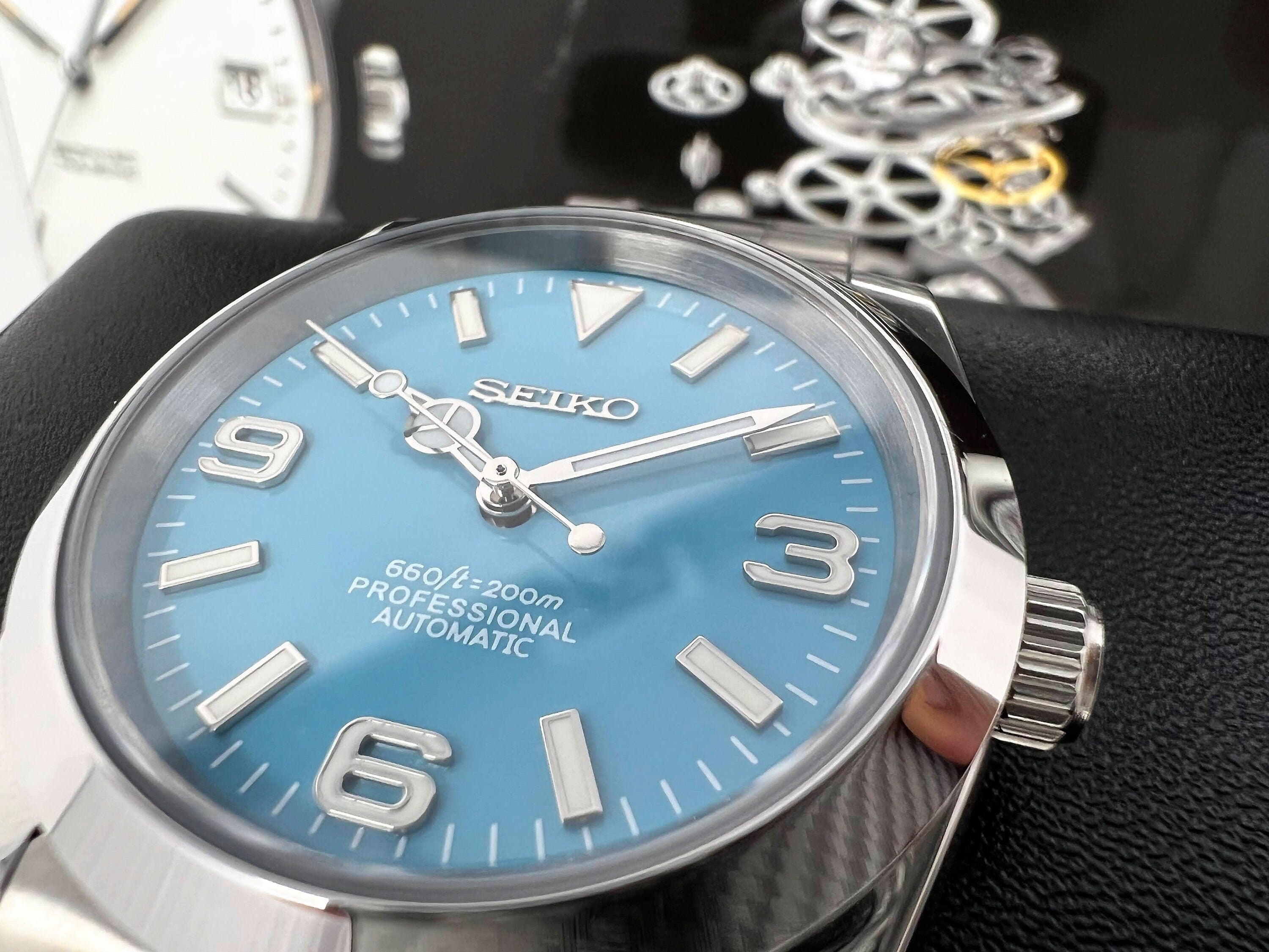 Custom Baby Blue Explorer Stainless Steel Watch 36mm