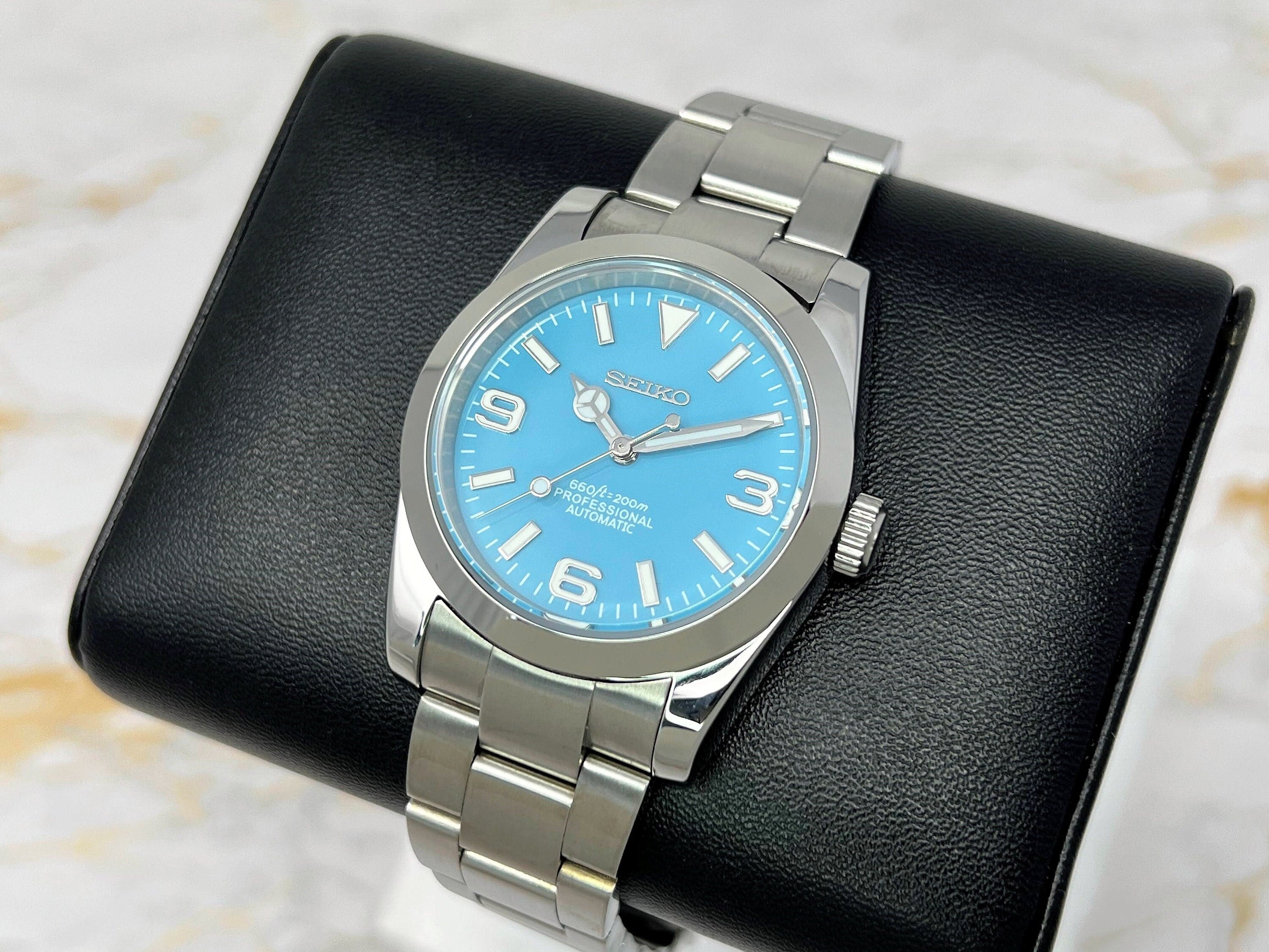 Custom Baby Blue Explorer | Stainless Steel Watch | 36mm | Automatic Watch  | Seiko NH35 Movement | Seiko Mod | Watch Mod | Sky Light Blue