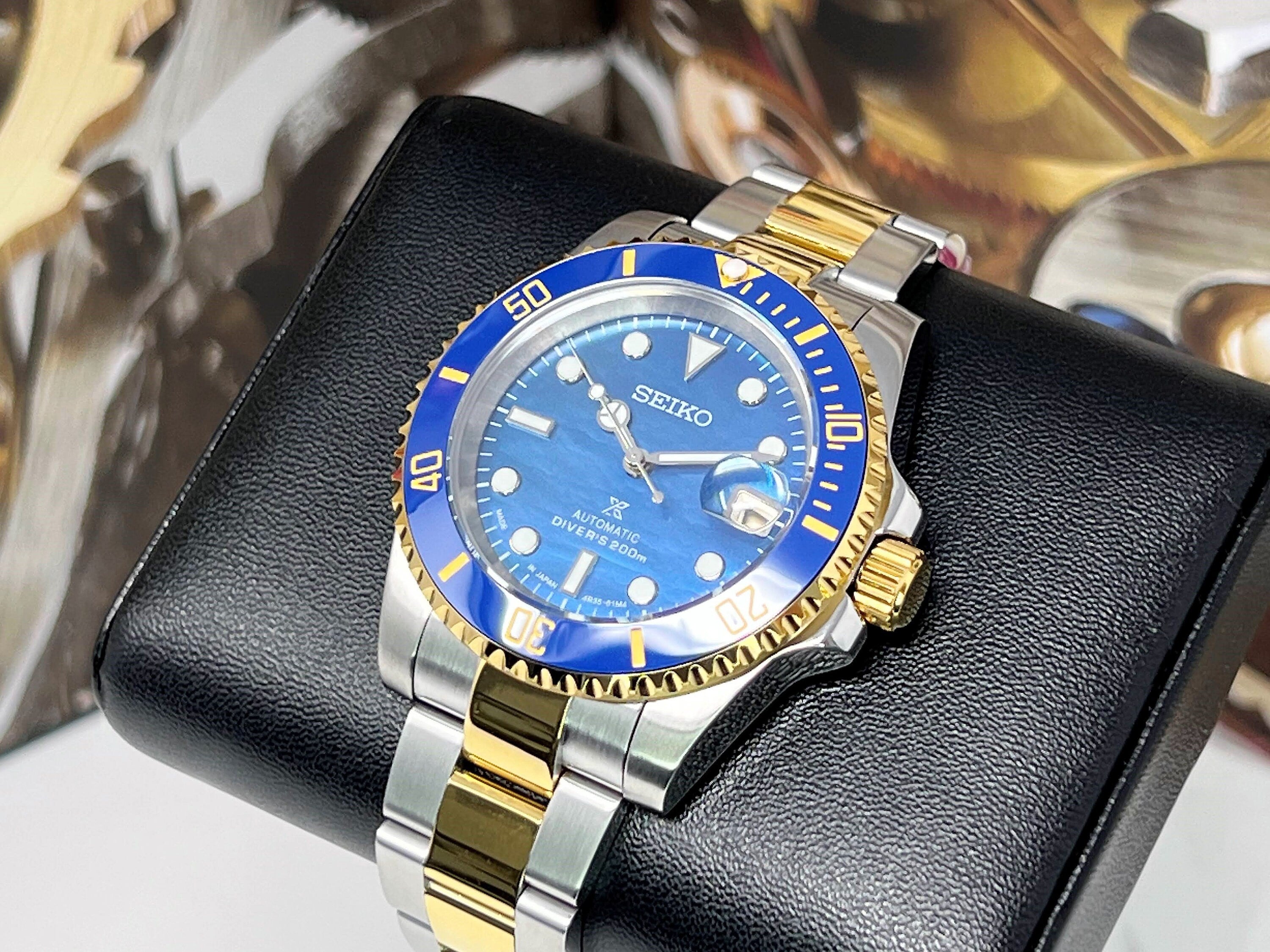 Custom Two Tone Bluesy Ocean Pearl Submariner Diver Watch