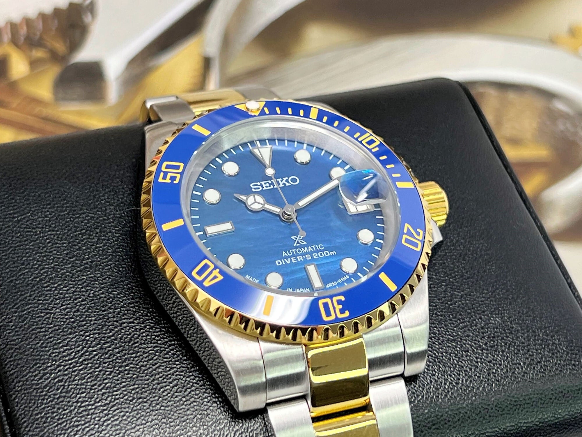 Seiko Submariner Date Two Tone Bluesy Ocean Pearl Dial - Sapphire Crystal - 40mm - Steelsport Ceramic Bezel -Watch Mod | Modded Watch