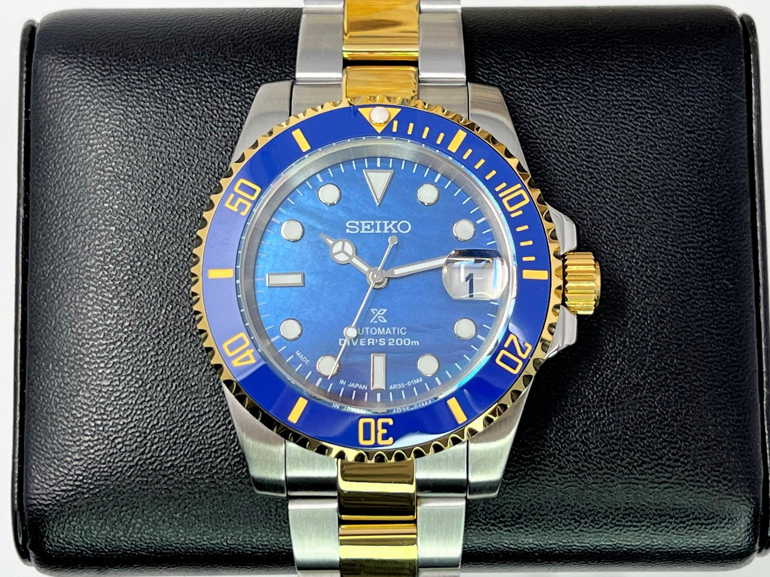 Custom Two Tone Bluesy Ocean Pearl Submariner Diver Watch Purple Seiko Mod Watch Mod Marine Dive Style Watch Men s Watch Sub