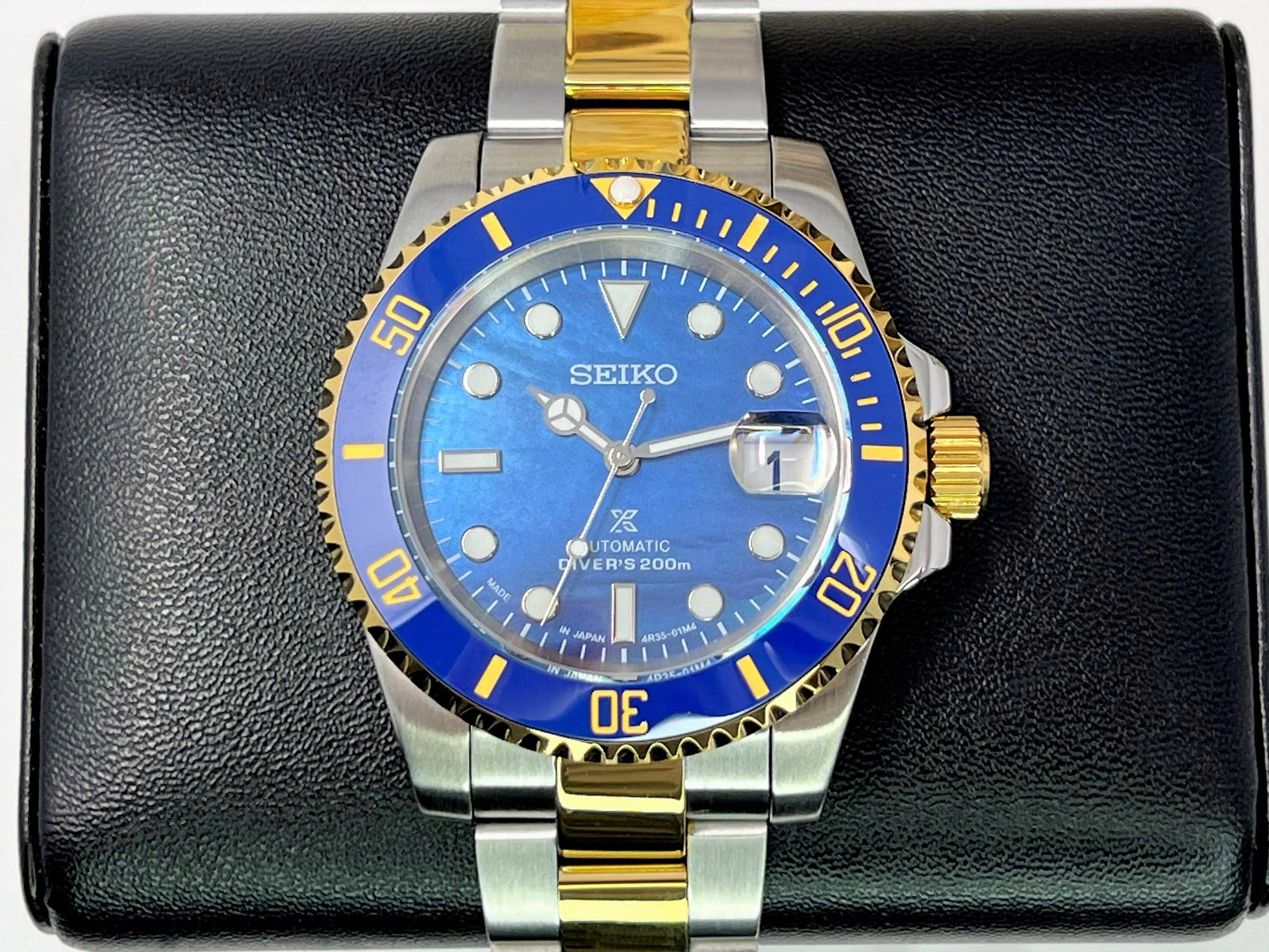 Seiko Submariner Date Two Tone Bluesy Ocean Pearl Dial - Sapphire Crystal - 40mm - Steelsport Ceramic Bezel -Watch Mod | Modded Watch