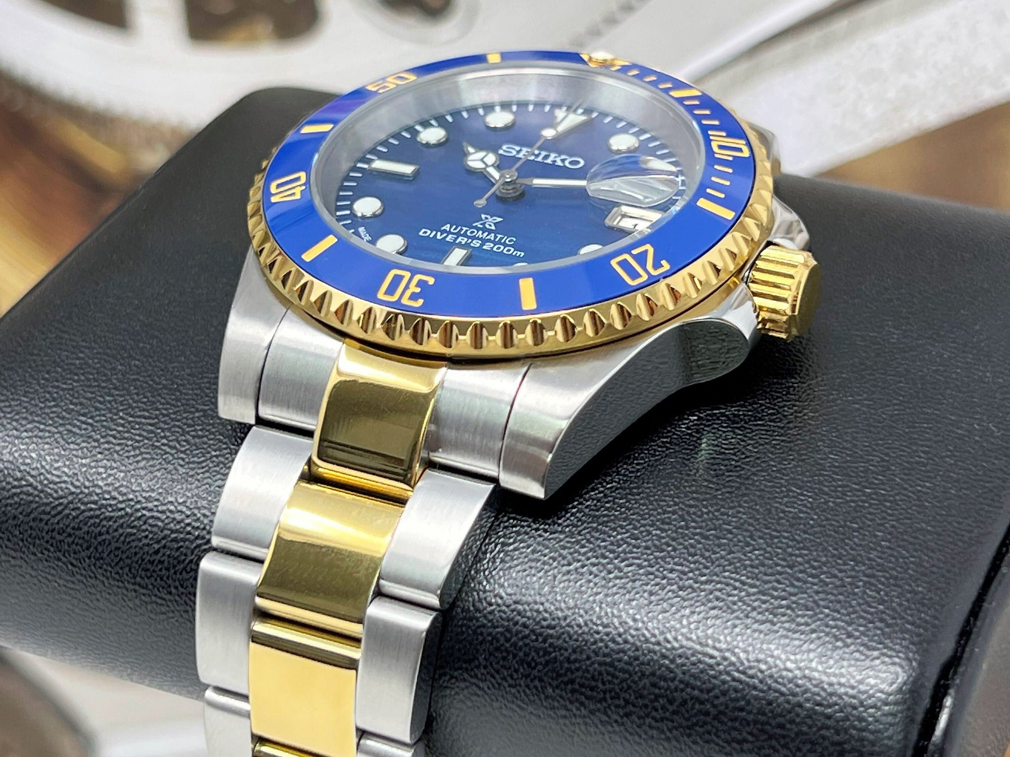 Seiko Submariner Date Two Tone Bluesy Ocean Pearl Dial - Sapphire Crystal - 40mm - Steelsport Ceramic Bezel -Watch Mod | Modded Watch