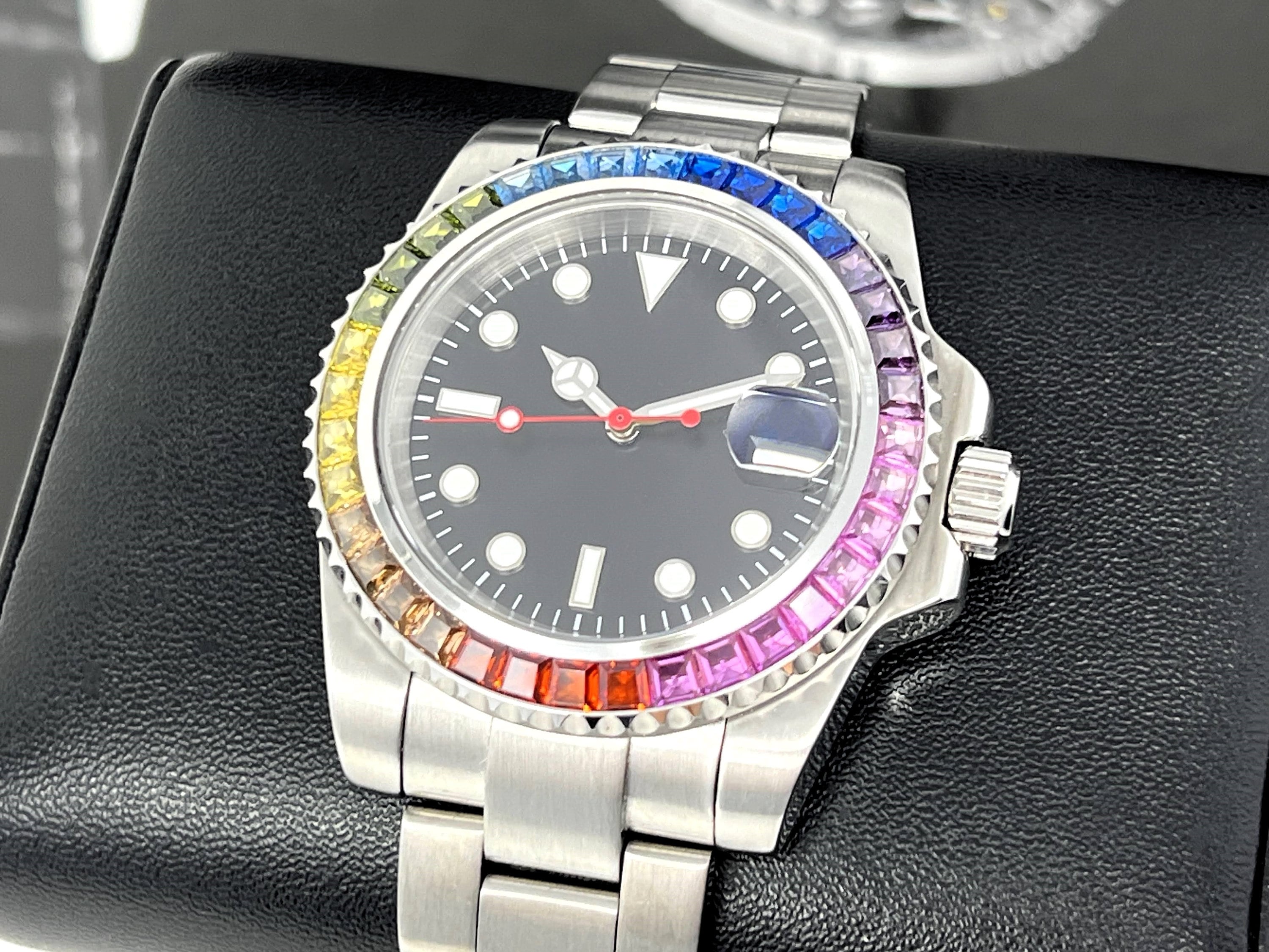 Custom Rainbow Jewel Watch Stainless Steel Sapphire Crystal