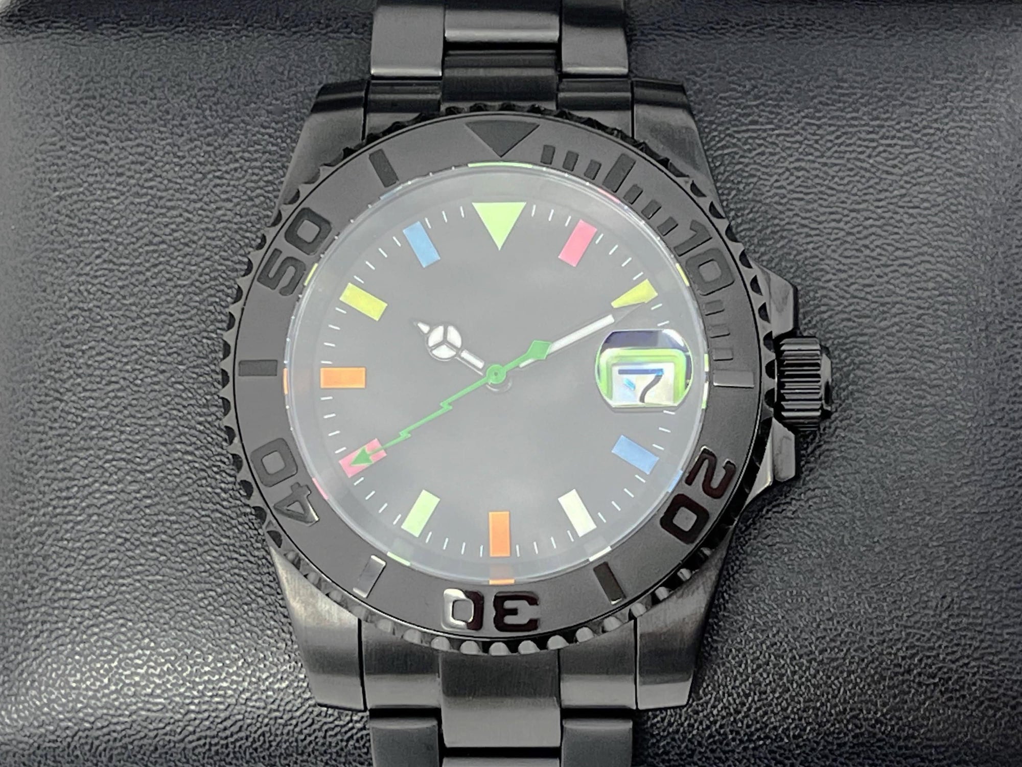 Blacked Out & Neon Glow Luxury Watch | Seiko Mod | Sapphire Crystal, Colorful Dial, Color, Watch Mod, Unique Watch, Mod Watch, Blank Dial