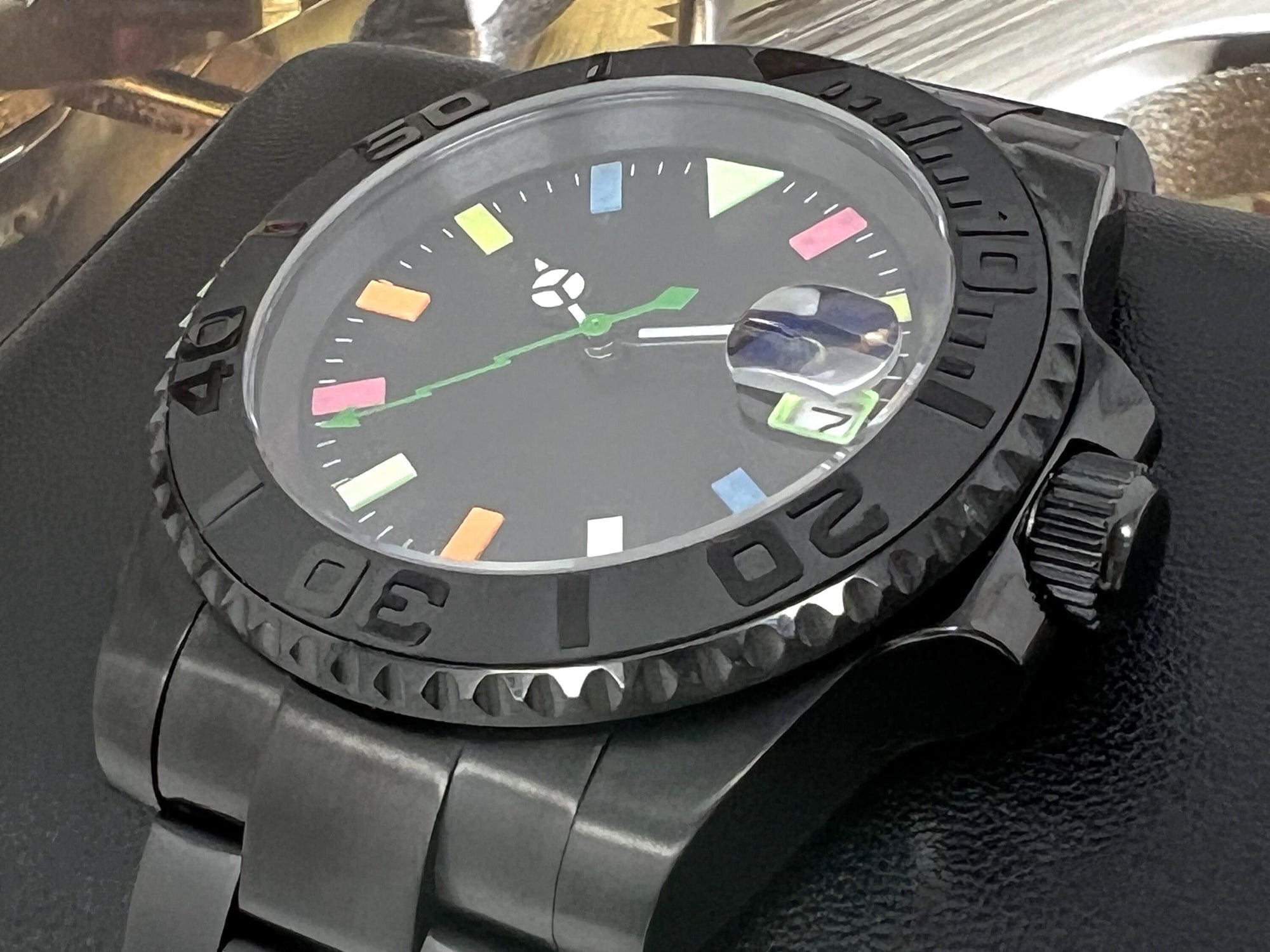 Blacked Out &amp; Neon Glow Luxury Watch | Seiko Mod | Sapphire Crystal, Colorful Dial, Color, Watch Mod, Unique Watch, Mod Watch, Blank Dial